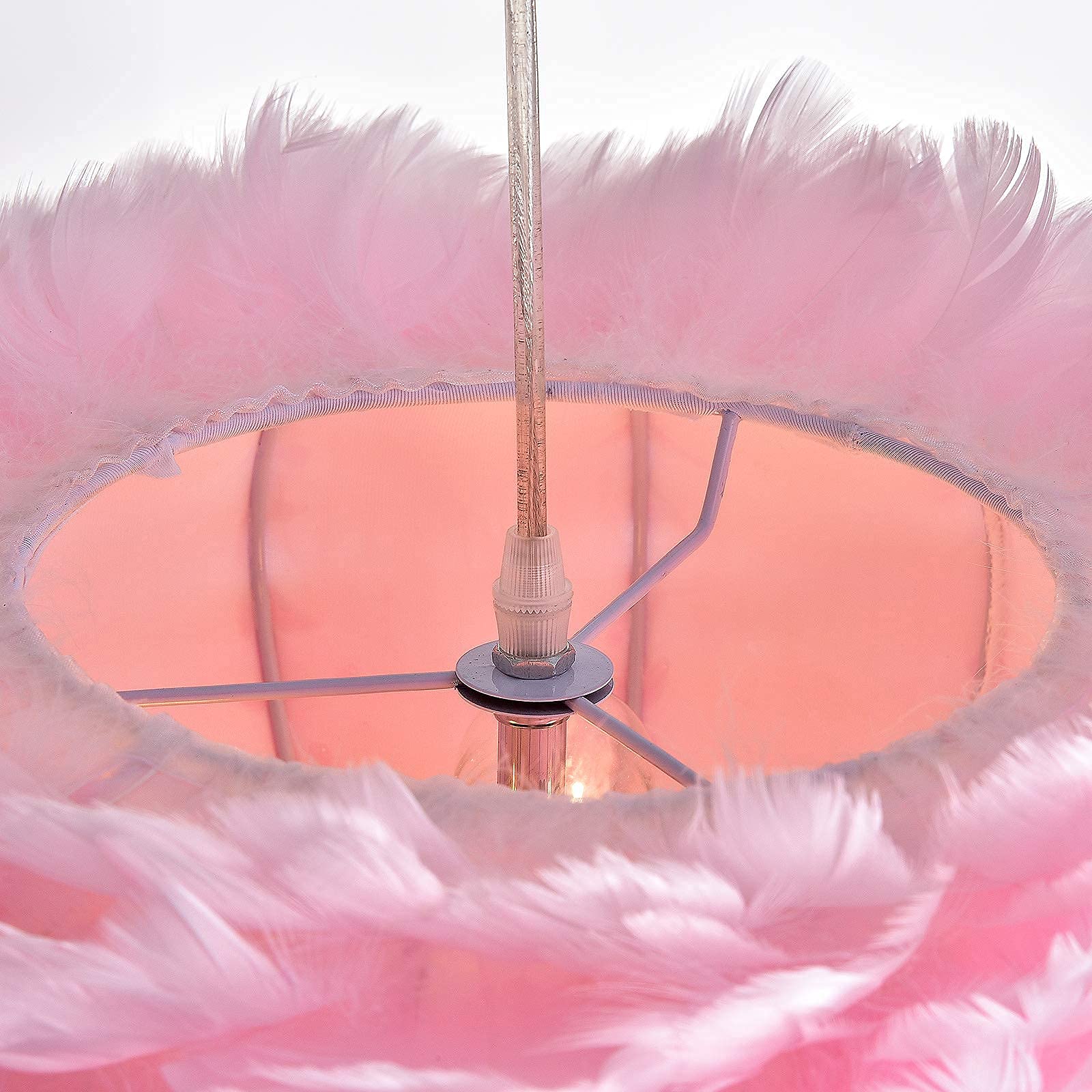 Nordic Feather Chandelier - 3-Light Modern Romantic Ceiling Hanging Lamp with Pink Art Feather Shade, 17.7 Inch for Girls Bedroom, Living Room, Dining Room | Perfect for Boho Chic Decor, Wedding Venues & Cozy Home Lighting