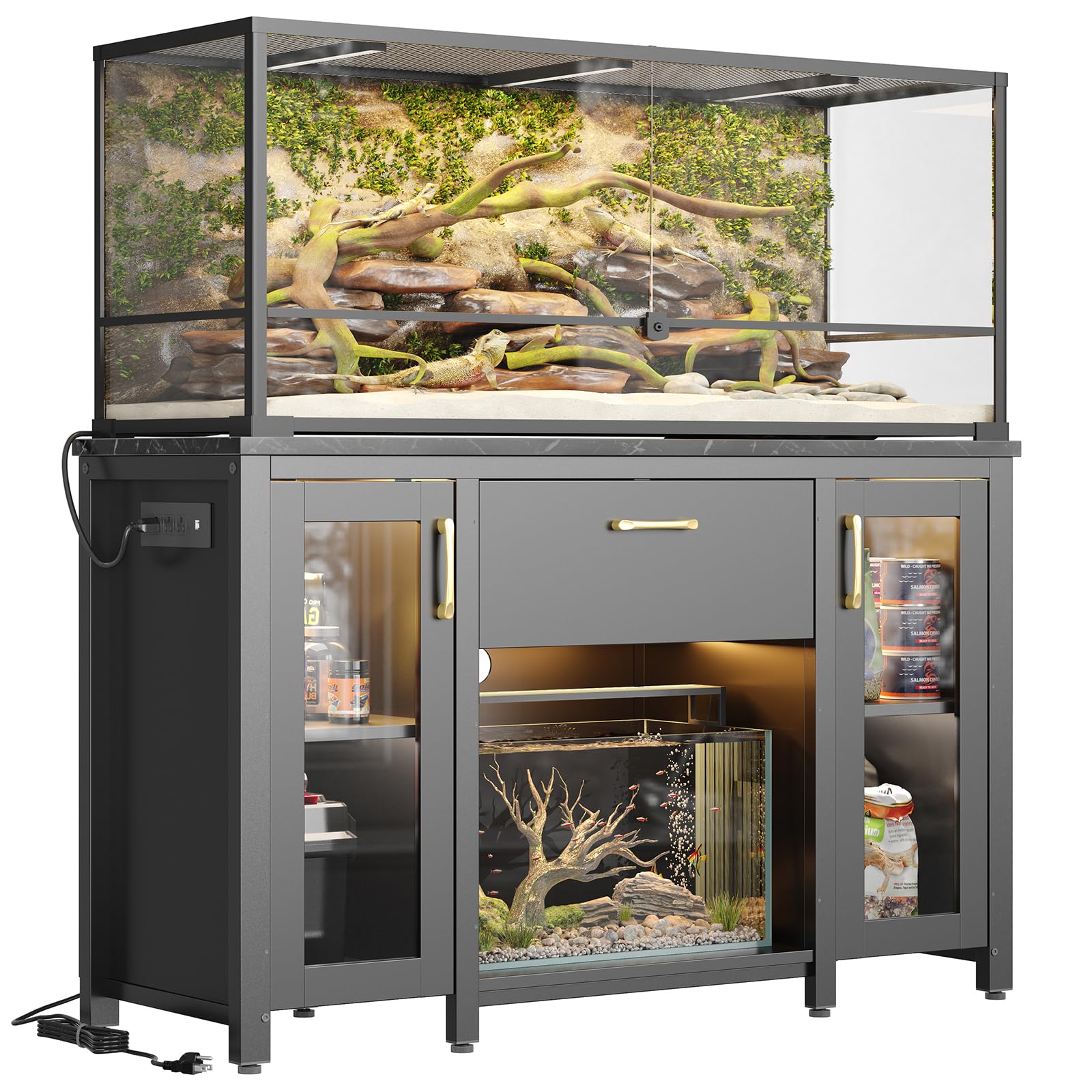 Bestier 55-75 Gallon Heavy Duty Aquarium Stand with Power Outlet & LED Light - 49.2
