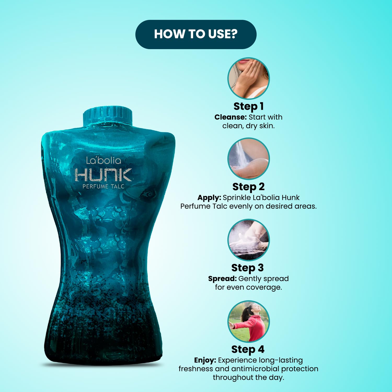 Labolia Hunk Men's Perfumed Talcum Powder 300g + 100g (Blue) | Long-Lasting Fragrance & Sweat Protection | Ideal for Gym, Work & Daily Use