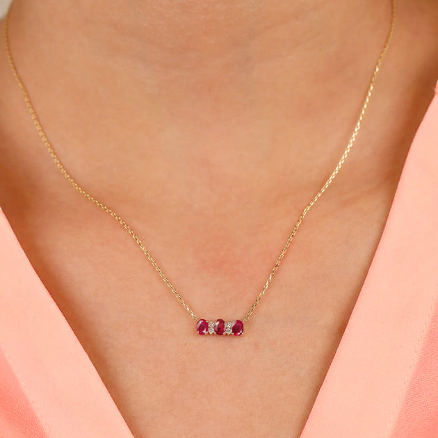 Natural Oval Ruby 3 Stone Pendant Necklace - Elegant Jewelry for Women, Perfect Gift for Anniversary, Birthday & Valentine's Day | Wedding, Party & Evening Wear