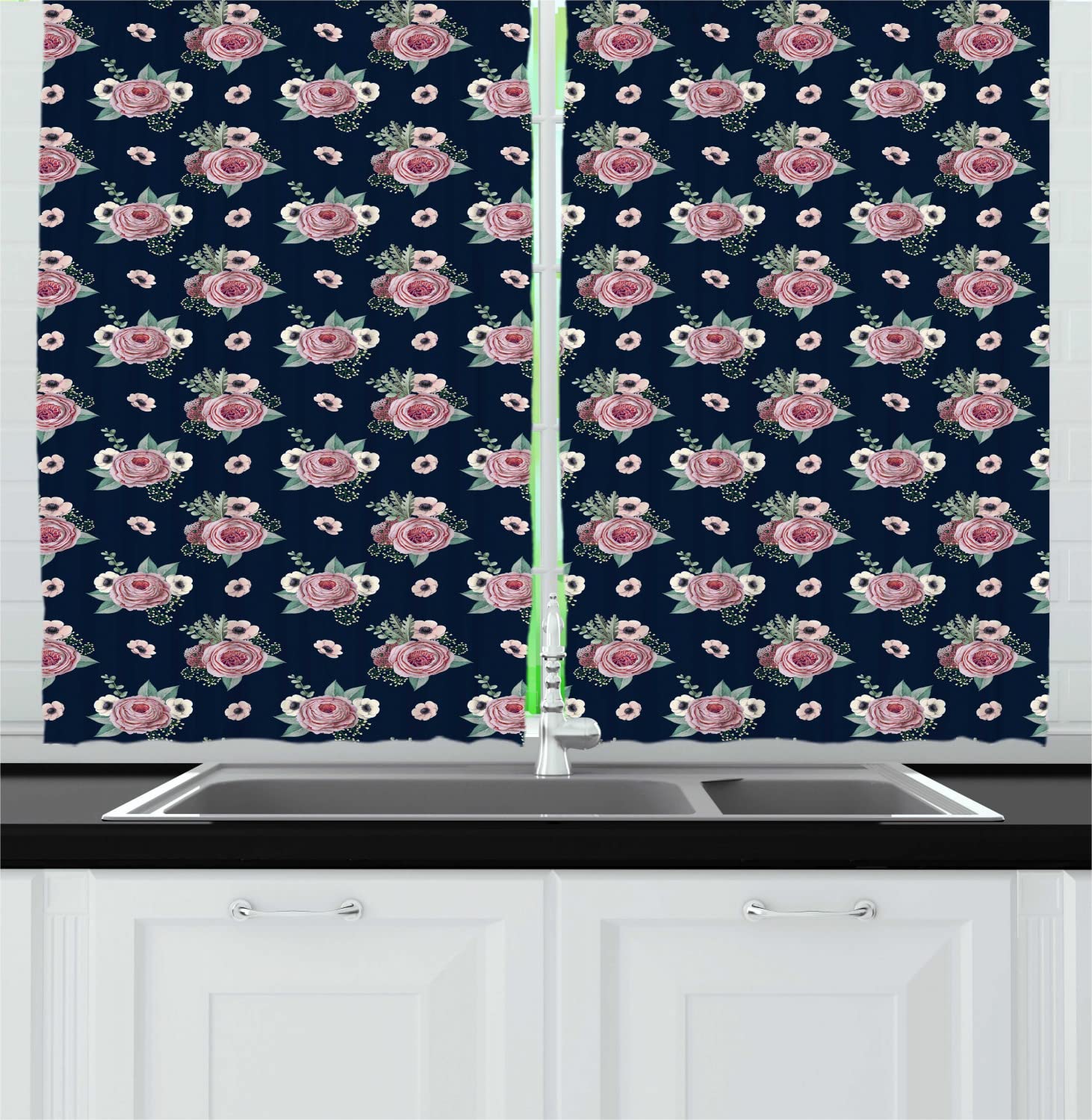 Ambesonne Vintage Rose Long Kitchen Curtains - 55
