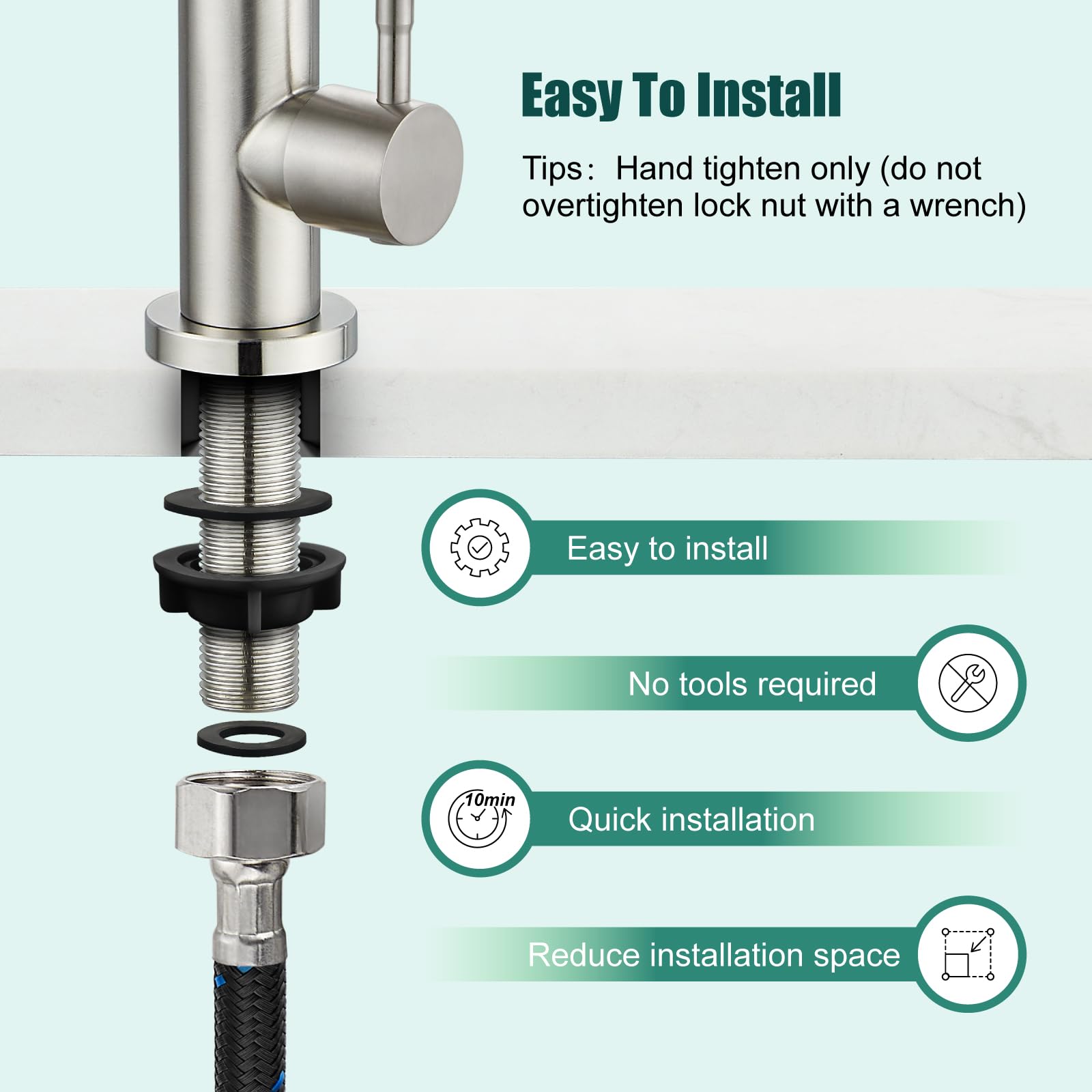 Stainless Steel Single Handle Kitchen Faucet - Brushed Nickel for Sink & Bar Use
