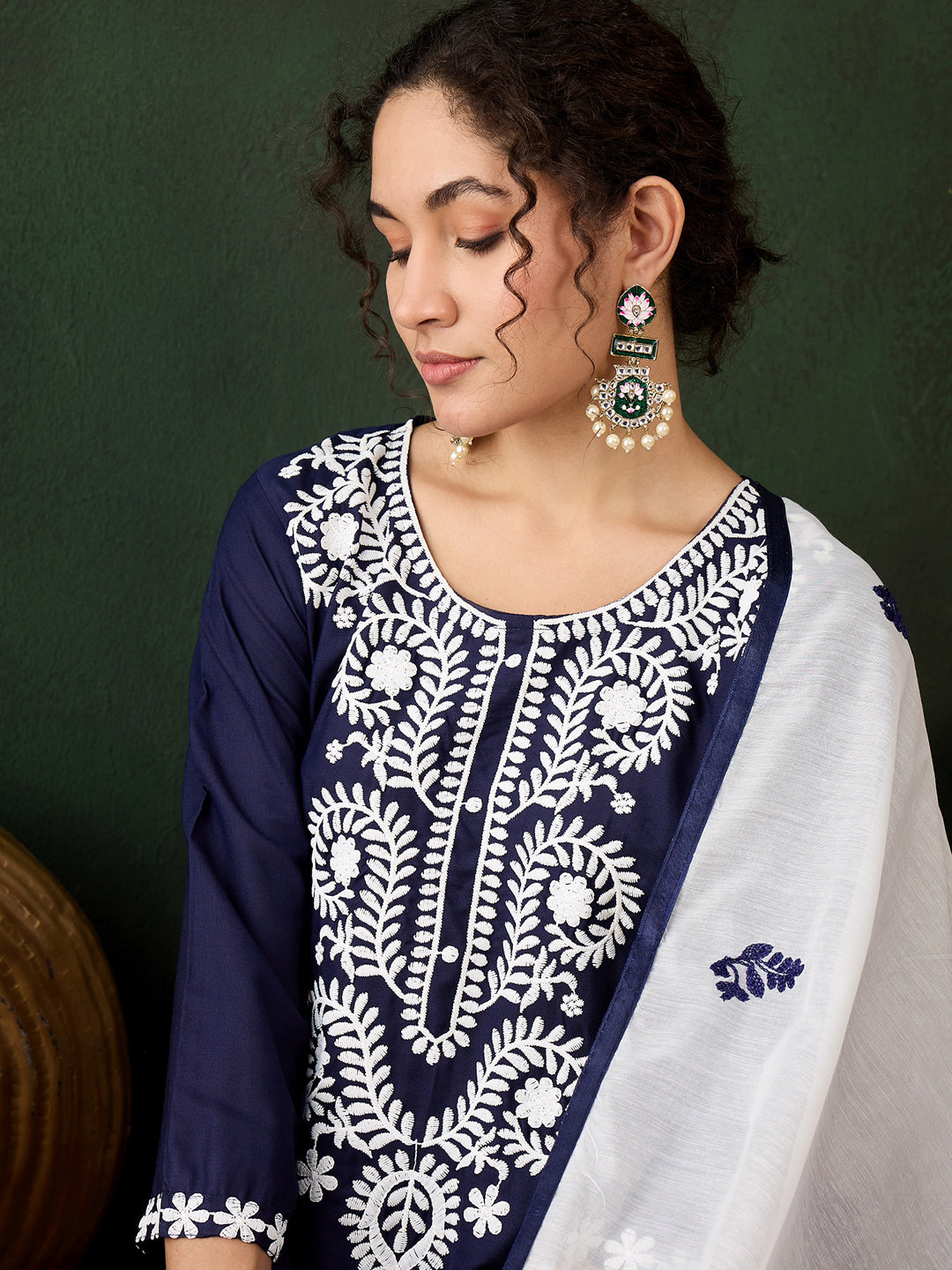 Elegant Blue Designer Pant Suit with Chikankari Embroidery - Women's Formal Wear for Office, Parties & Special Occasions