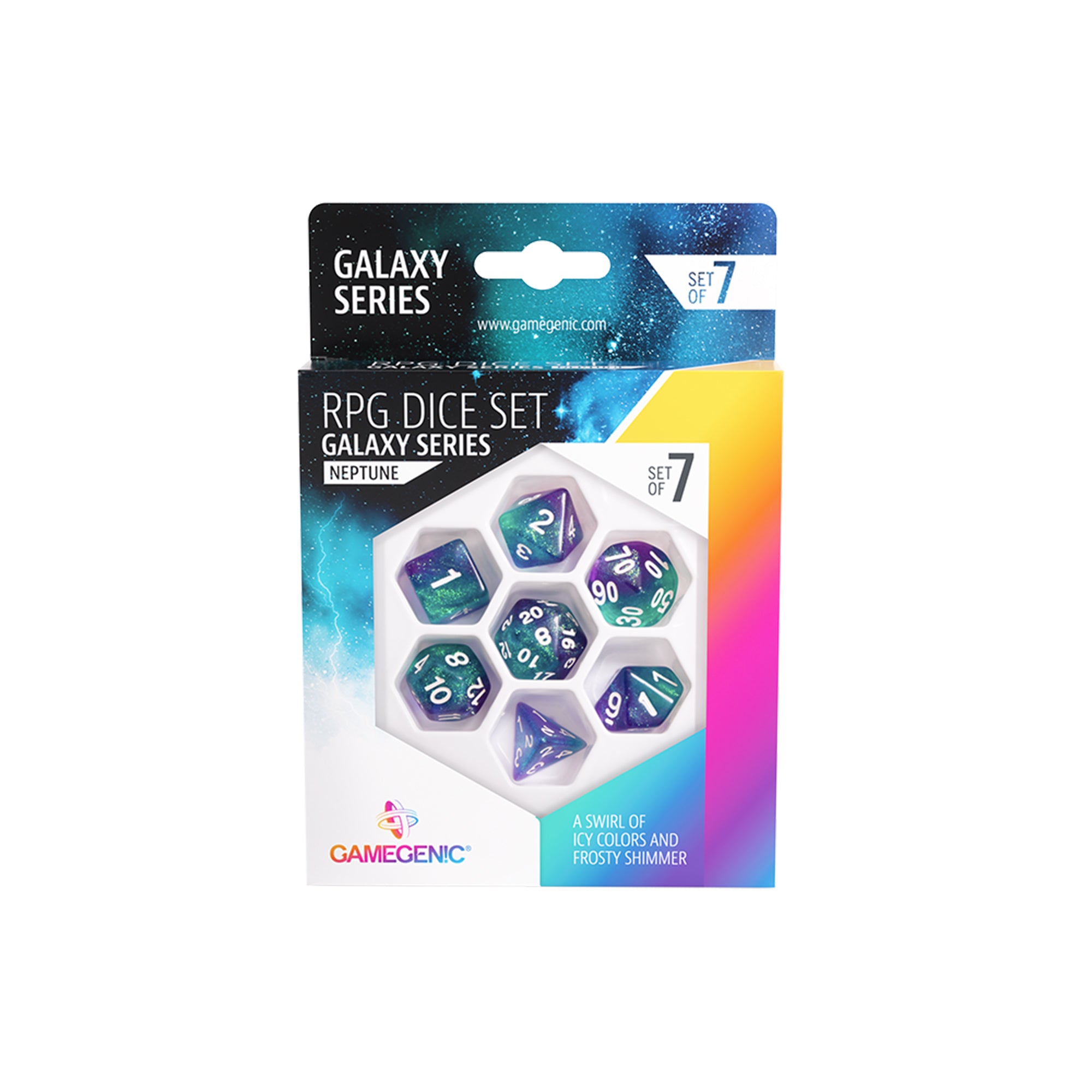 Premium Galaxy Series Neptune RPG Dice Set (7-Piece) - Perfect for Dungeons & Dragons, Pathfinder & Tabletop Gaming Adventures