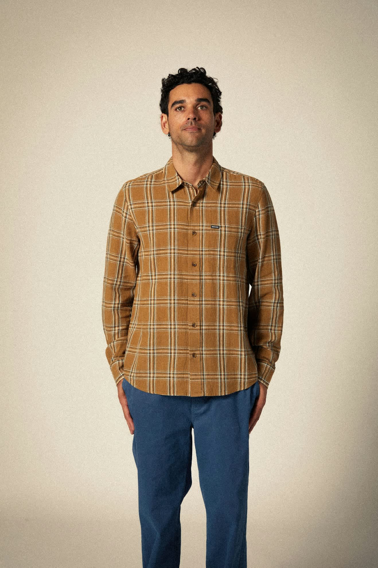 Premium Charter Linen Blend Long Sleeve Shirt - Washed Copper/Whitecap Plaid - Comfortable Casual Wear for Men, Perfect for Office, Outdoors & Date Nights