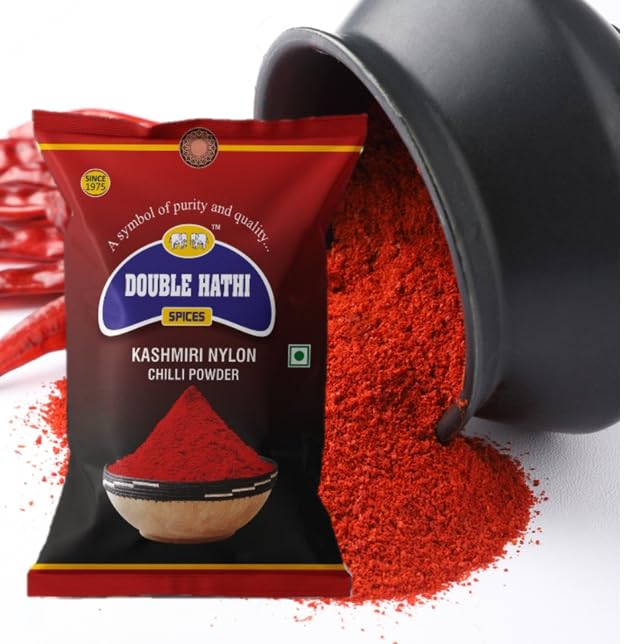 Premium Double Hathi Kashmiri Nylon Chilli Powder | 100% Natural Lal Mirchi Powder | Mild Hot Red Pepper Powder | No Preservatives or Artificial Colors | 500g Pouch | Perfect for Indian Cooking, Curry, BBQ & Spice Blends