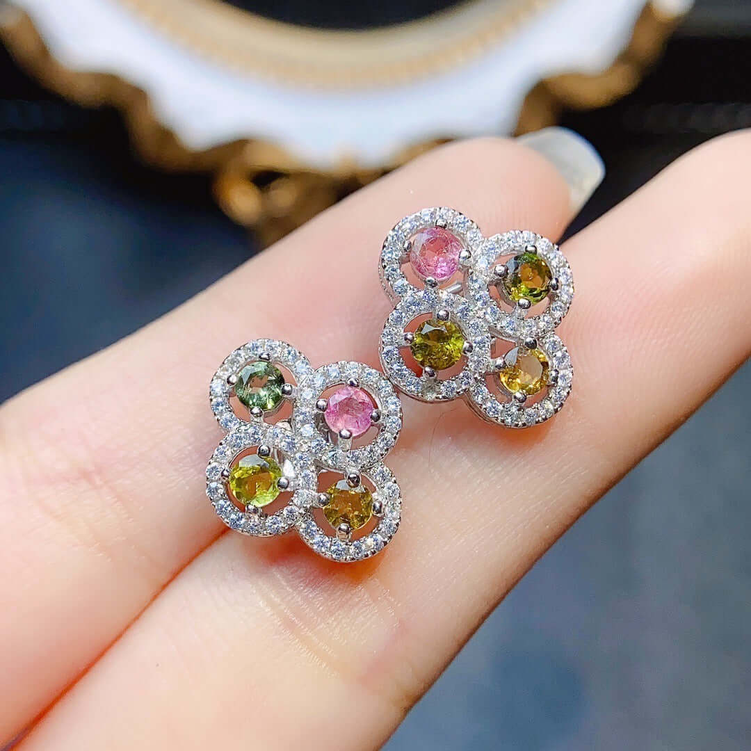 Multicolor Gemstone Flower Stud Earrings for Women | Elegant Floral Jewelry Gift | Perfect for Weddings, Parties & Everyday Wear | NS2417