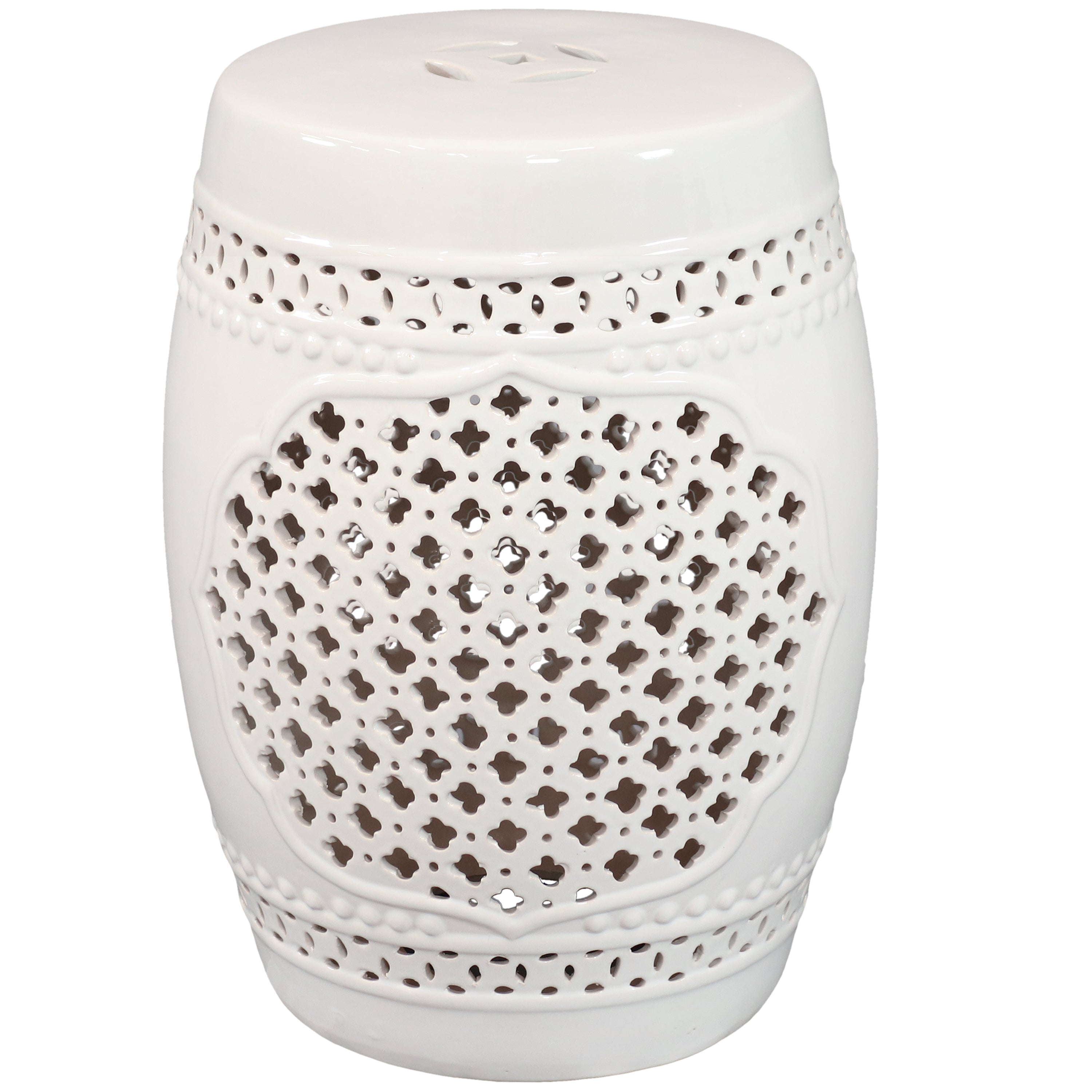 Sunnydaze Marrakesh Lattice Ceramic Garden Stool Side Table - 17.75 Inch Outdoor Patio Furniture, Boho Decor for Porch, Poolside, or Living Room Accent