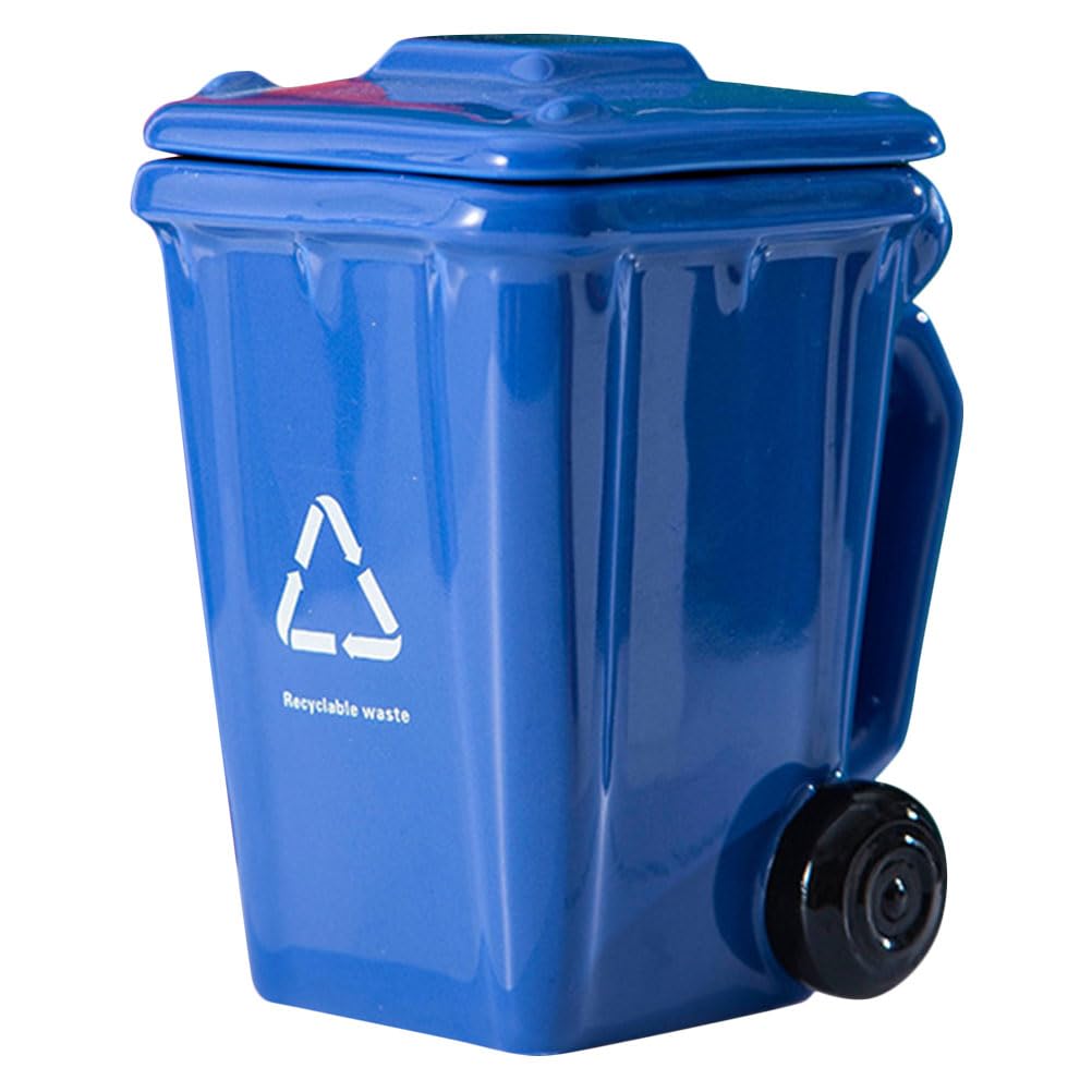 Insulated Ceramic Coffee Mug with Lid - Multi-Function Desktop Recycle Bin & Drinkware - Blue Gaming Mug for Home, Office, Gaming Setup & Outdoor Use