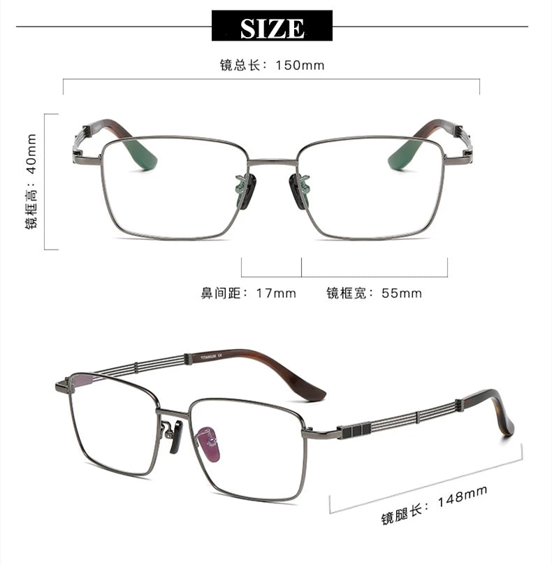 Black Titanium Square Eyeglasses for Men & Women - Lightweight Full Rim Frame (Model 80115) | Perfect for Reading, Work & Fashion Accessories