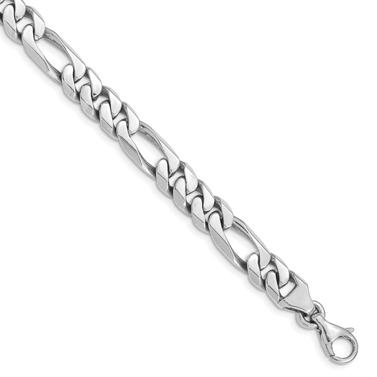 14K White Gold 8mm Handcrafted Figaro Link Bracelet for Women - Elegant Fine Jewelry Gift for Her, 8 Inch - Perfect for Anniversaries, Birthdays & Special Occasions