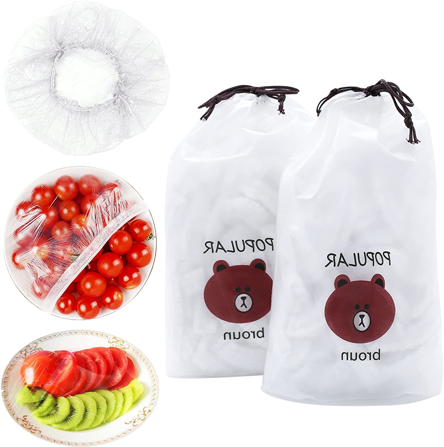 200PCS Reusable Food Storage Bags - Elastic Stretch Adjustable Bowl Covers & Plastic Sealing Bags for Leftovers, Meal Prep, Fruits, Vegetables | Airtight Kitchen Wrap Lids for Refrigerator & Freezer Organization