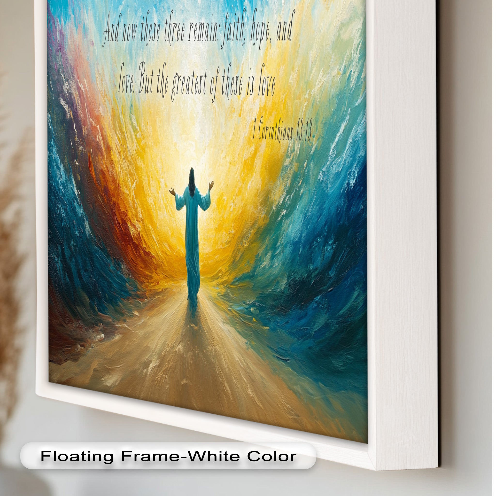 1 Corinthians 13:13 Faith Hope Love Bible Verse Oil Painting - Christian Home Decor, Church Wall Art, Inspirational Gift for Weddings & Baptisms