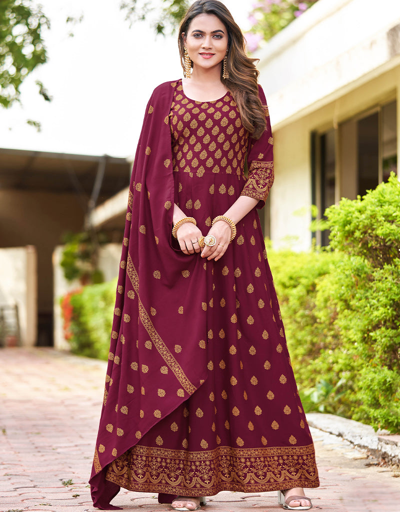 Burgundy Heavy 14 Kg Rayon Anarkali Suit for Women | Elegant Indian Ethnic Dress for Weddings & Festivals | Plus Size Party Wear