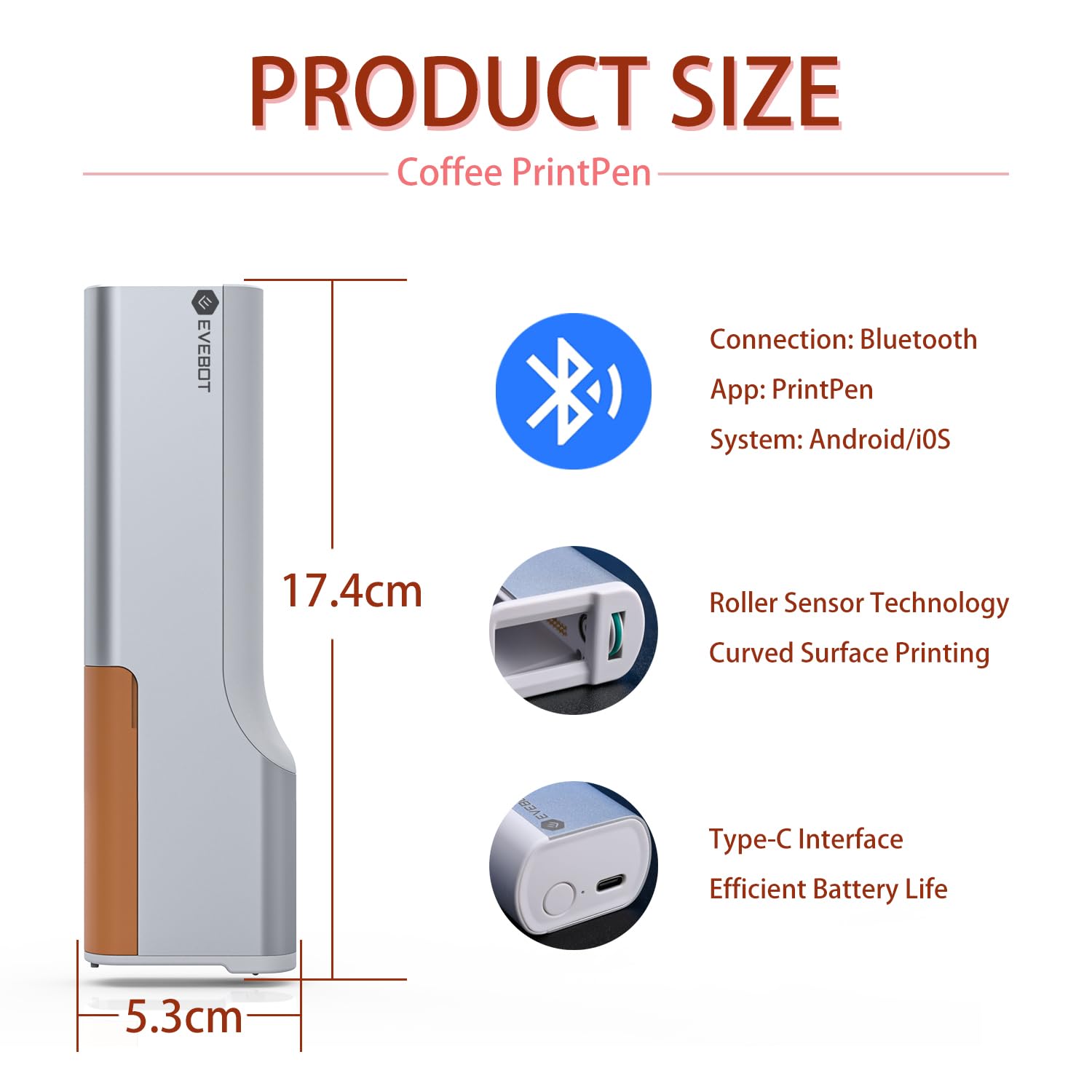 Portable Mini Coffee Print Pen for Latte Art, Macaron & Cookie DIY Design - Handheld Food Printer (Brown, 1PCS) | Bluetooth 4.2 | Perfect for Home Baking, Cafe Decor & Christmas Gifts