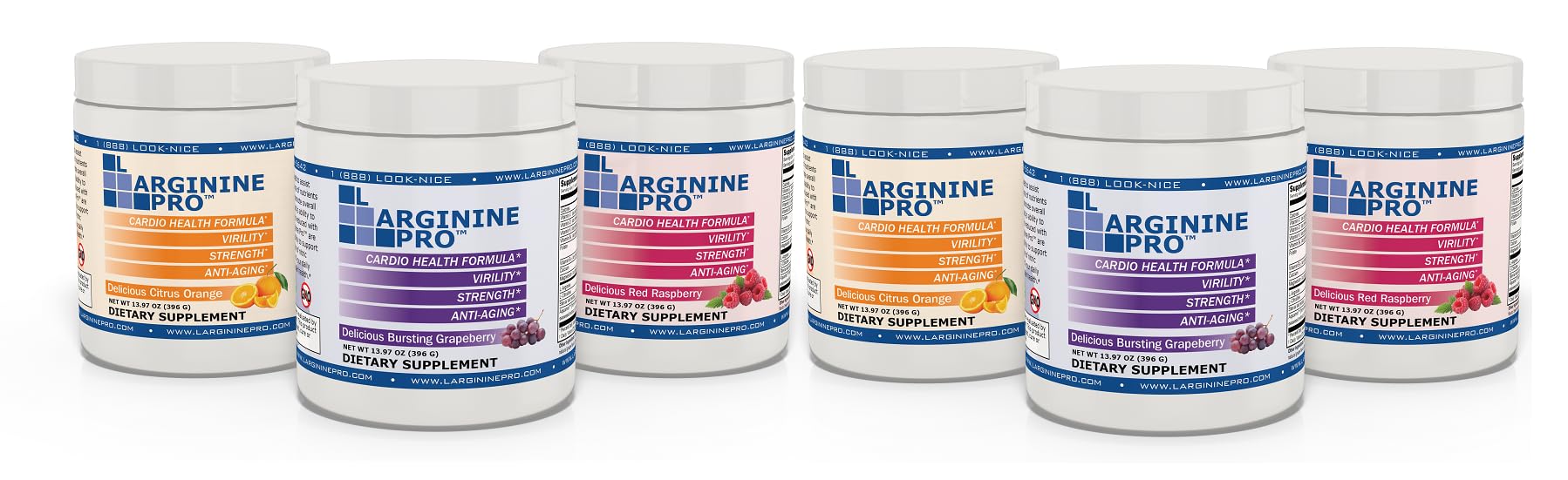 Premium L-Arginine & L-Citrulline Supplement Powder - 5,500mg L-Arginine + 1,100mg L-Citrulline per Serving - 6 Jars (Raspberry, Orange & Grape Flavors) - Supports Heart Health, Workout Performance & Blood Circulation - Ideal for Athletes, Bodybuilders & Fitness Enthusiasts