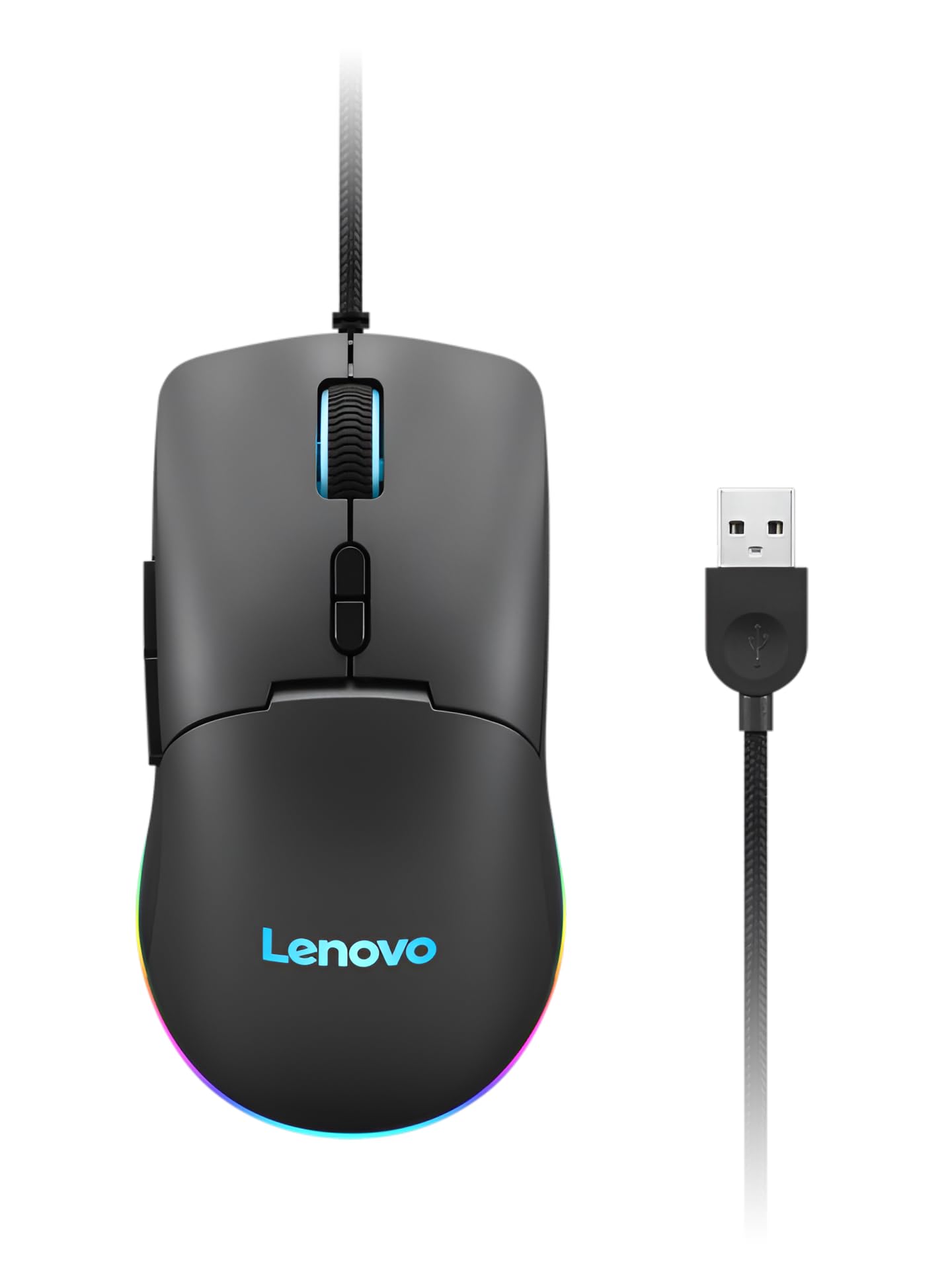 Lenovo M210 RGB Wired Gaming Mouse - 8000 DPI Adjustable, 7 Programmable Buttons, 3-Zone RGB Lighting for PC, Laptop (Windows/Chrome OS) - Ergonomic Palm Grip Design for FPS, MOBA & MMO Gaming (Black)