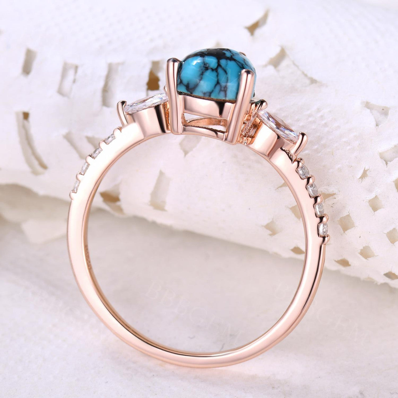 Turquoise Rose Gold Engagement Ring - Art Deco Vintage Promise Ring for Women, Gift for Her, Anniversary, Valentine's Day, Proposal, Wedding Jewelry