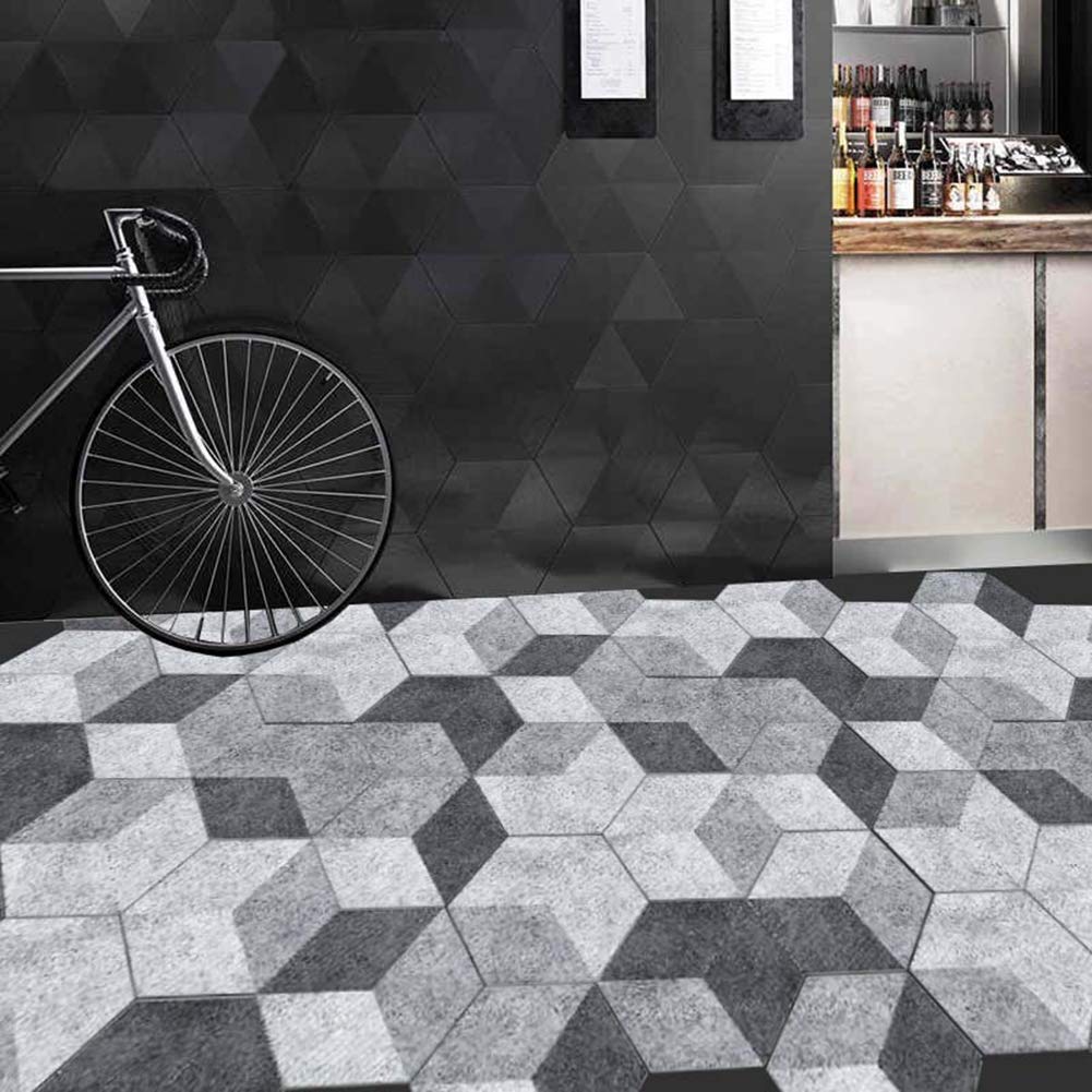 Hexagon Concrete Tile Stickers - Industrial Cement Style Grey Peel and Stick Floor Tiles for Bathroom, Kitchen, Home - Anti-Skid & Durable DIY Wall Decals | Perfect for Home Renovation, Rental Upgrades & Commercial Spaces