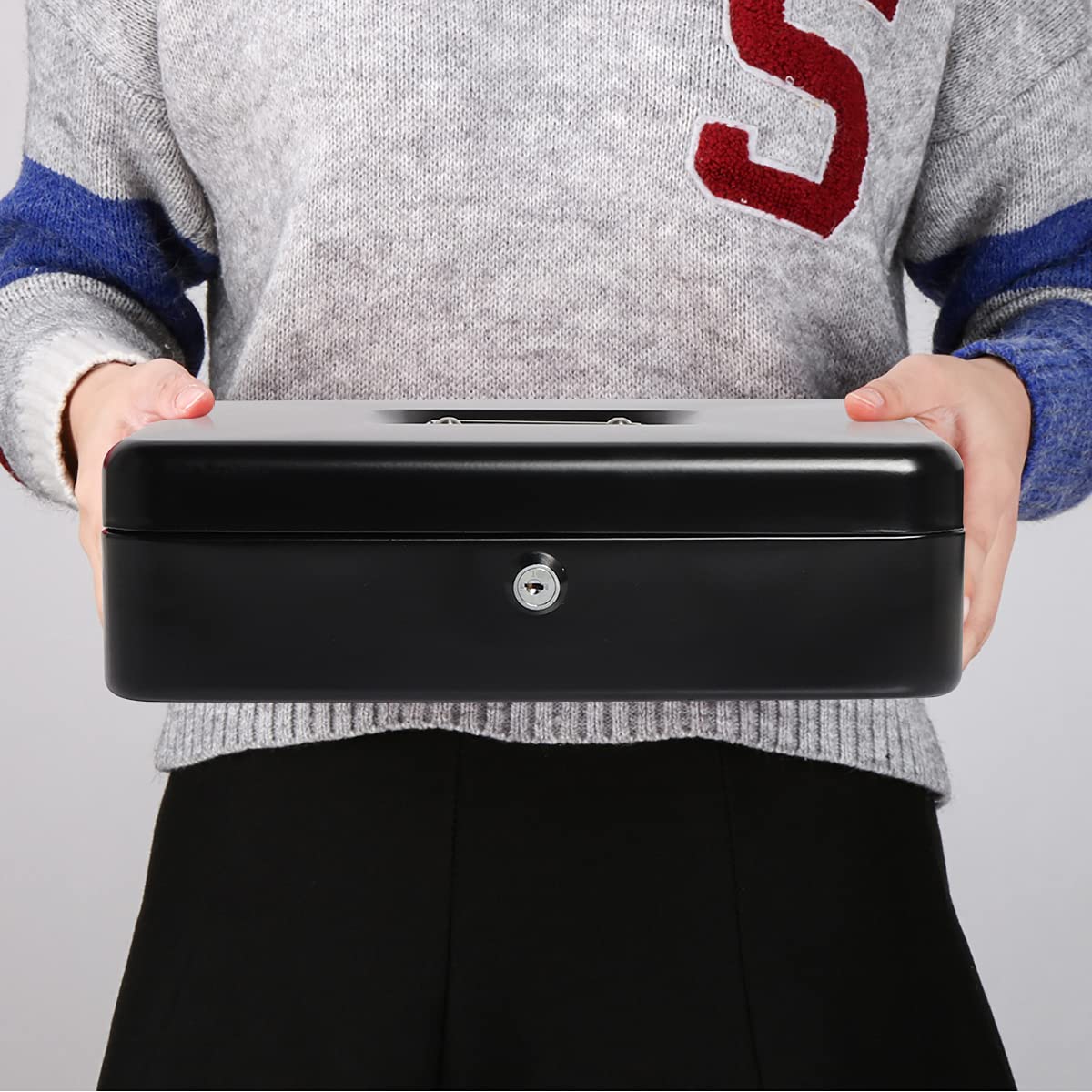 Large Cash Box with Money Tray & Key Lock - 11.8