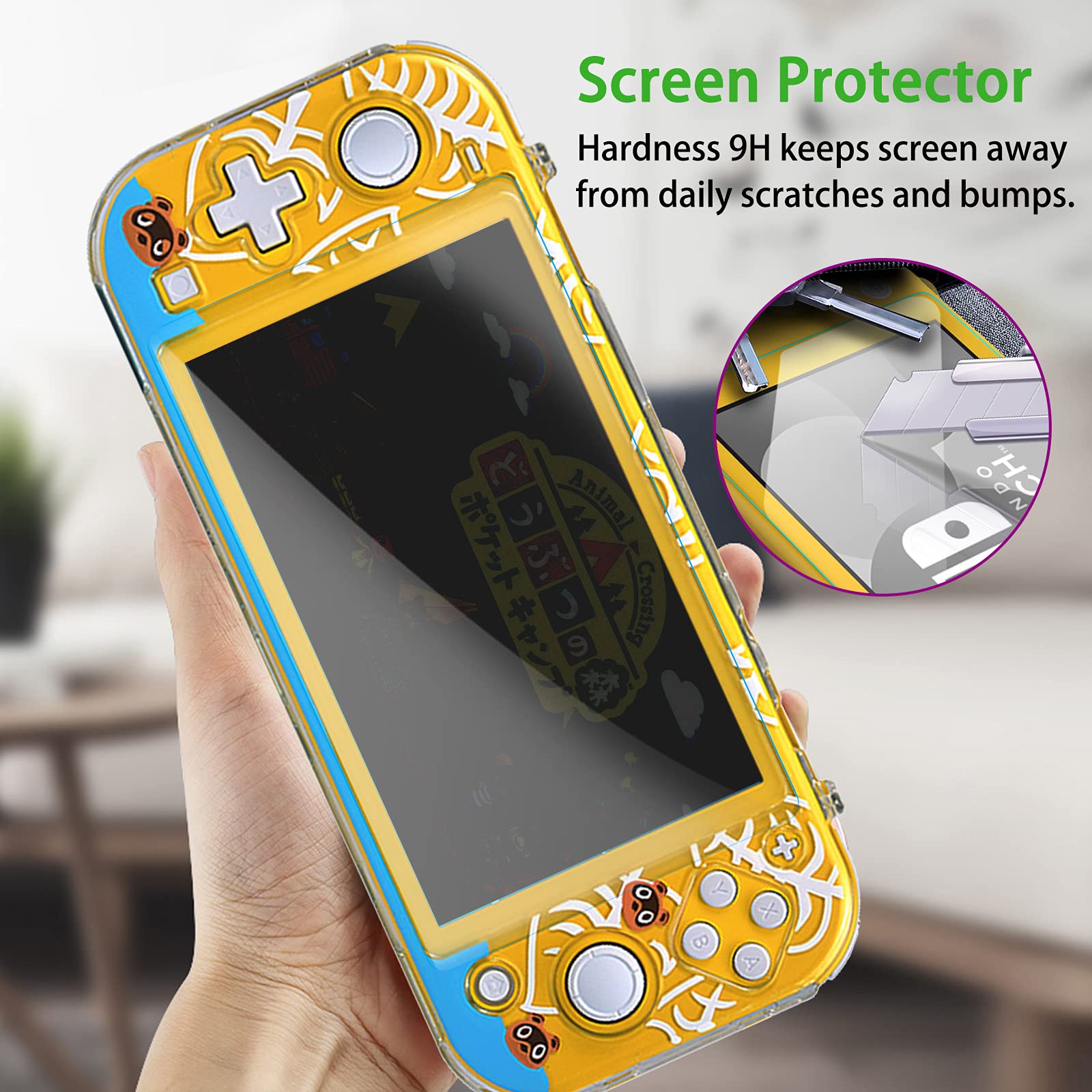 TIKOdirect Clear Protective Crystal Case for Nintendo Switch Lite - Anti-Scratch Hard Cover with Screen Protector | Animal Crossing Design | Perfect for Gaming, Travel & Everyday Protection