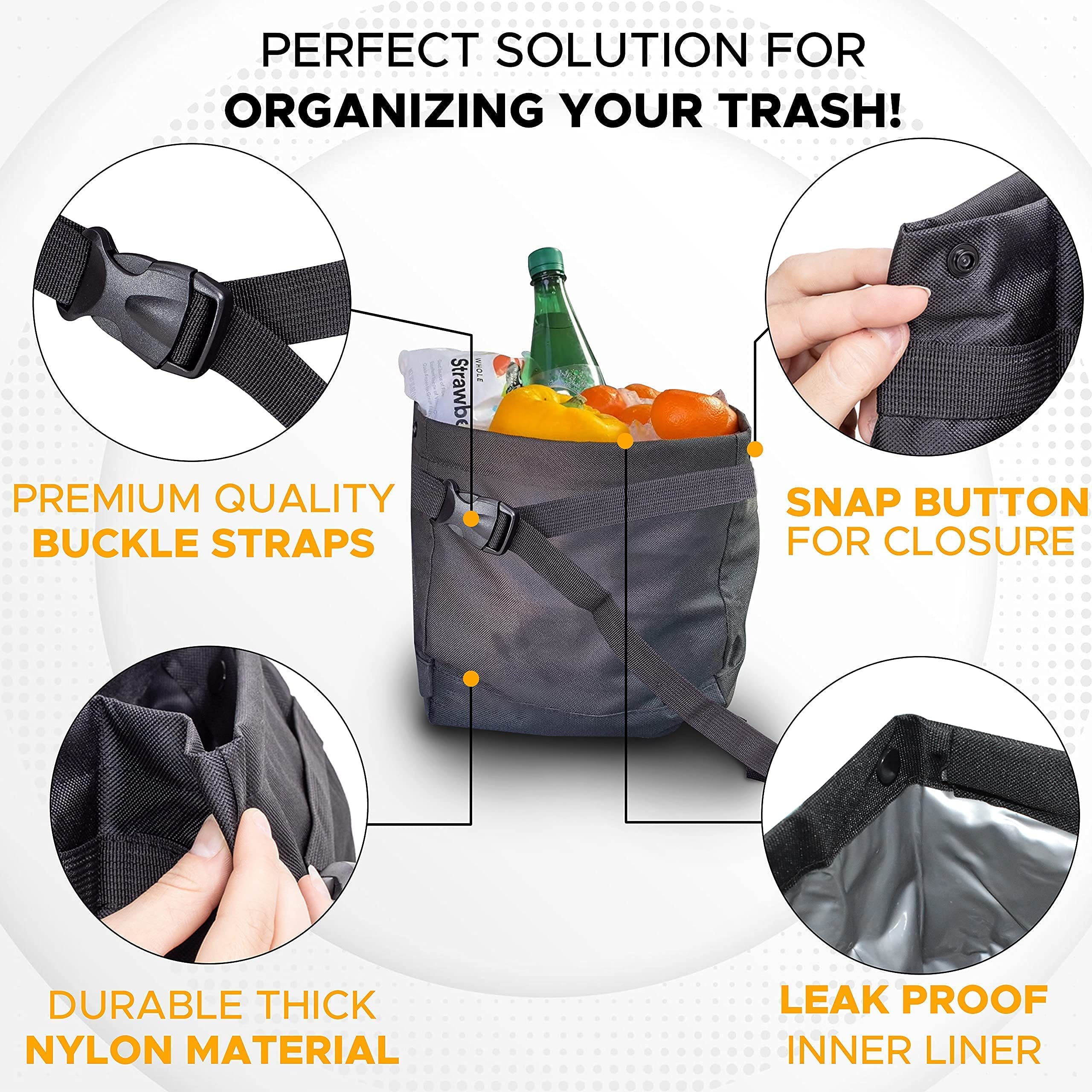 EcoNour 2-in-1 Foldable Car Steering Wheel Desk & Hanging Trash Bag - Multi-Use Travel Car Accessories for Snacks, Work & Road Trips