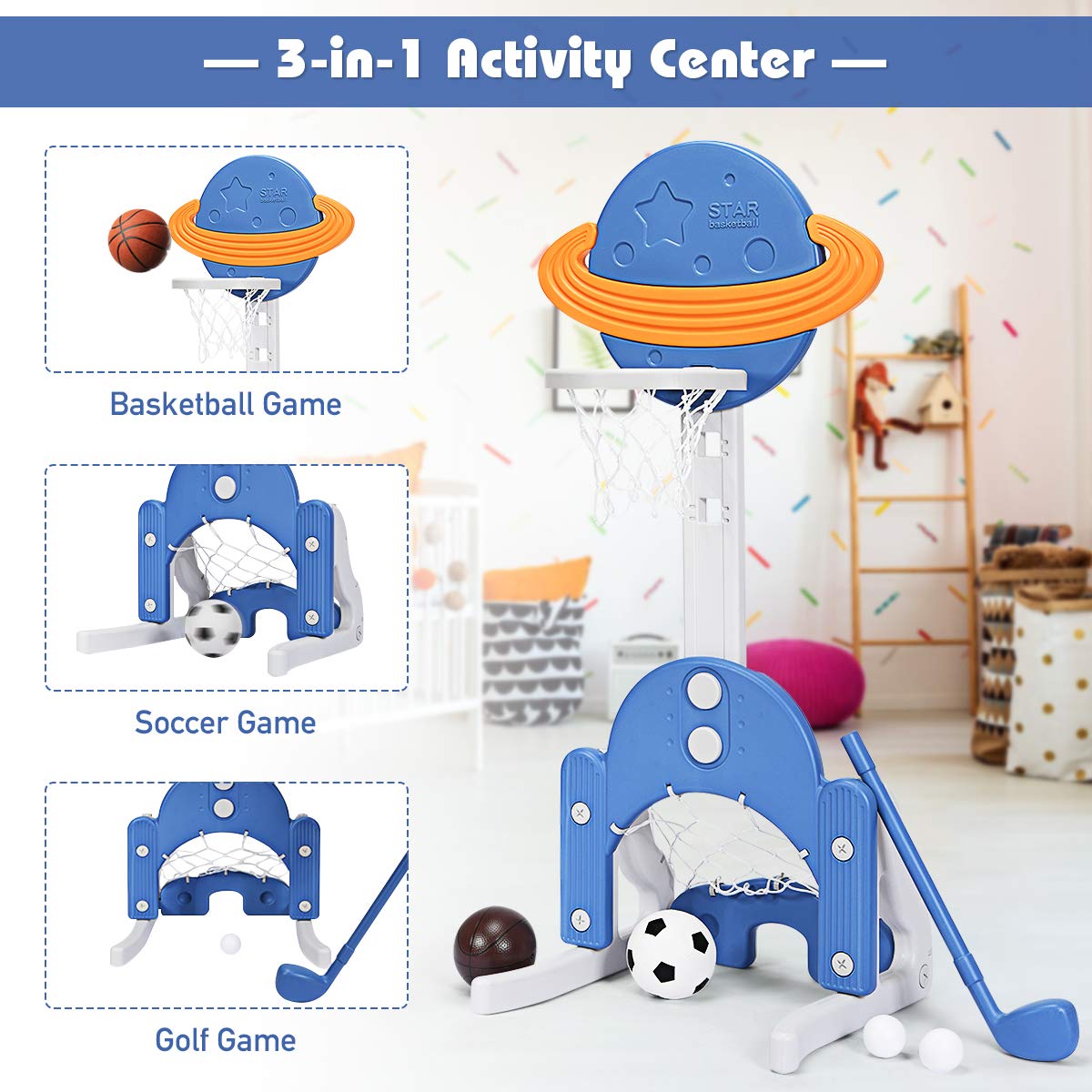 Costzon Adjustable Kids Basketball Hoop Set - Indoor/Outdoor Sports Toy for Toddlers - Best Gift for Boys & Girls