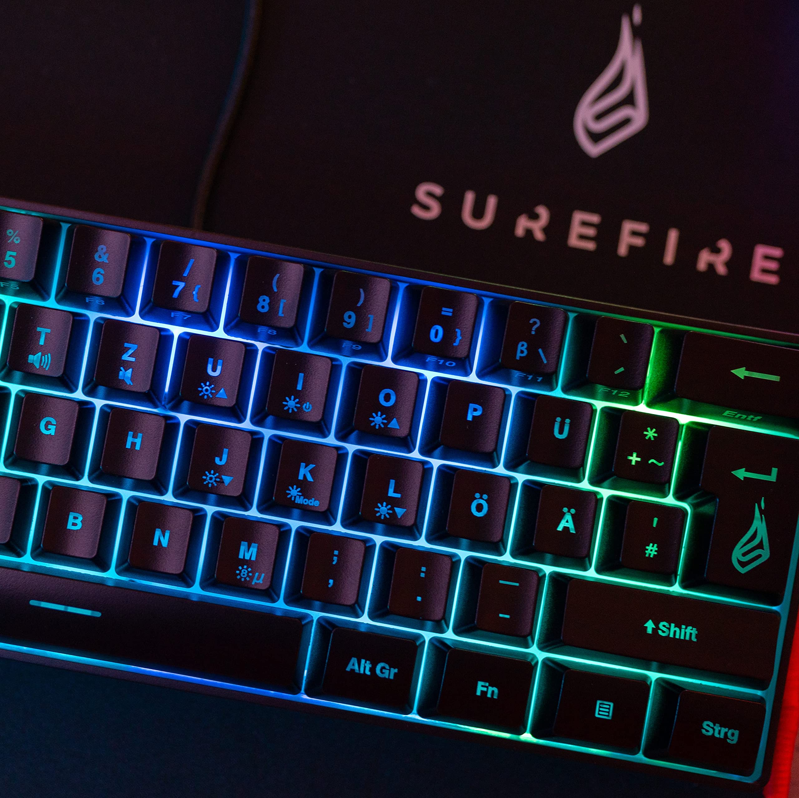 SureFire Kingpin X1 60% Compact RGB Gaming Keyboard - French AZERTY Layout, 25-Key Anti-Ghosting, Portable Mechanical Keyboard for PC/Mac Gamers - Perfect for Esports, Travel & Small Workspaces