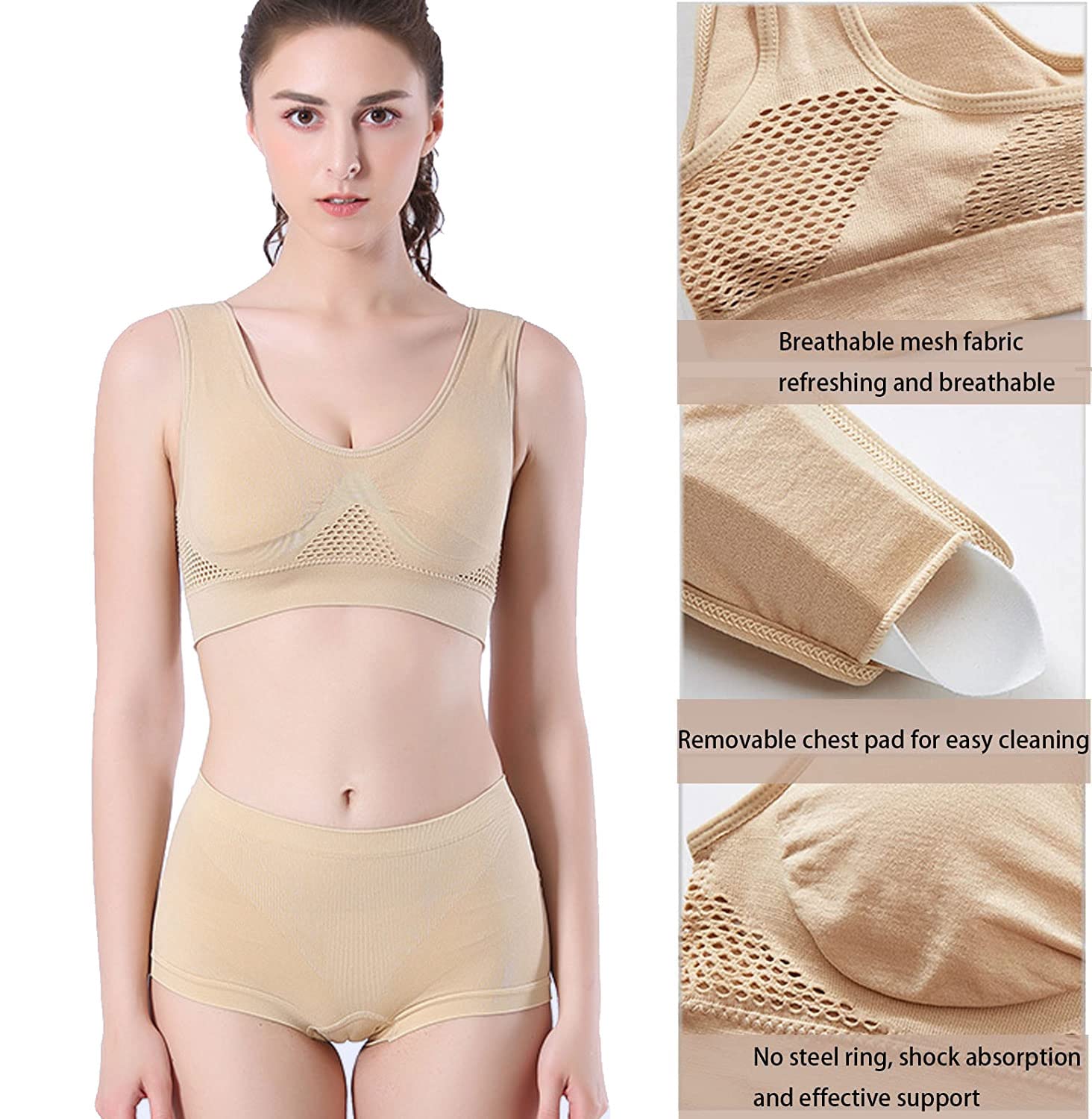 Ladicool Air Bra - Breathable Cool Lift Up Wireless Sports Bra for Yoga & Workouts - Plus Size Invisible Camisole - Perfect for Gym, Running, and Everyday Comfort