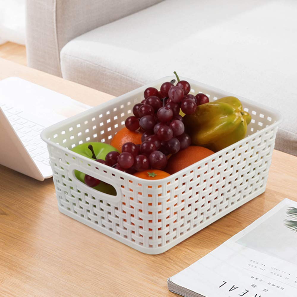 6-Pack Plastic Woven Pantry Organizer Baskets - Stackable Kitchen Storage Containers for Fruits, Vegetables & Snacks | Perfect for Pantry, Fridge & Countertop Organization
