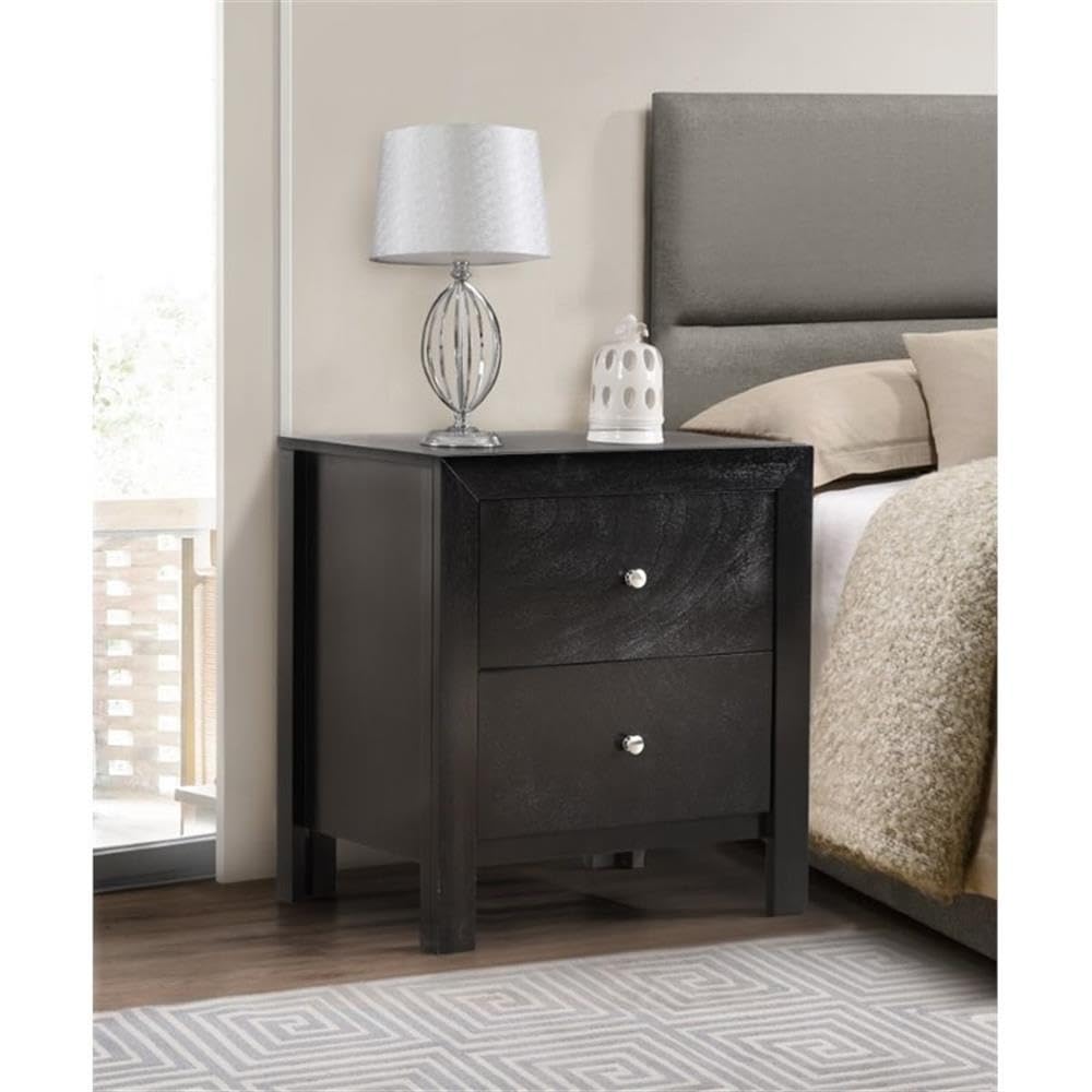 Black Glory Furniture Burlington 2-Drawer Nightstand - Modern Bedside Table with Storage for Bedroom, Guest Room & Dorm
