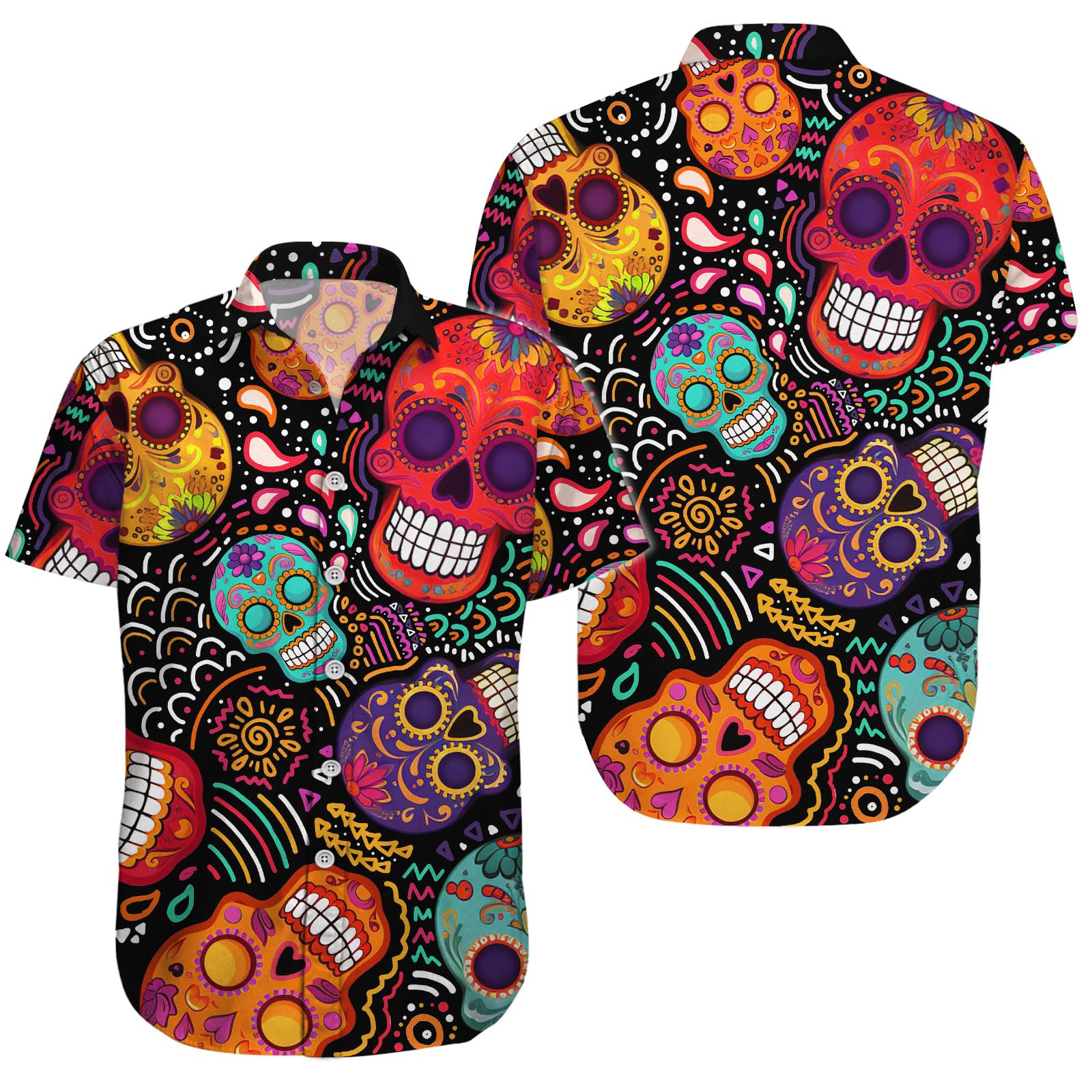 **34HD Halloween Gifts for Men - Skull Button Down Shirt, Cool Skull Print Shirt, Unique Birthday Gifts for Him - Perfect for Halloween Parties, Costume Events & Casual Wear**