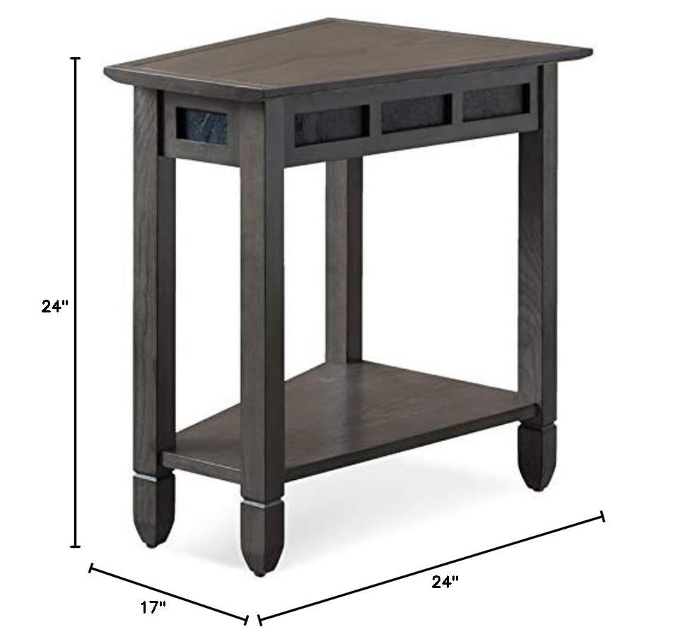 BOWERY HILL Wood Wedge Table with Shelf - Smoke Gray/Black Slate End Table for Living Room, Bedroom & Office - Modern Side Table with Storage Shelf for Small Spaces