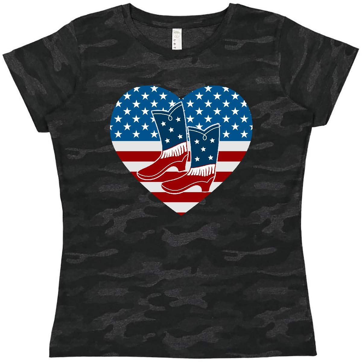 Inktastic USA Cowboy Boots Patriotic Women's T-Shirt - American Flag Western Style Tee for Women | Perfect for 4th of July, Rodeo & Country Music Events