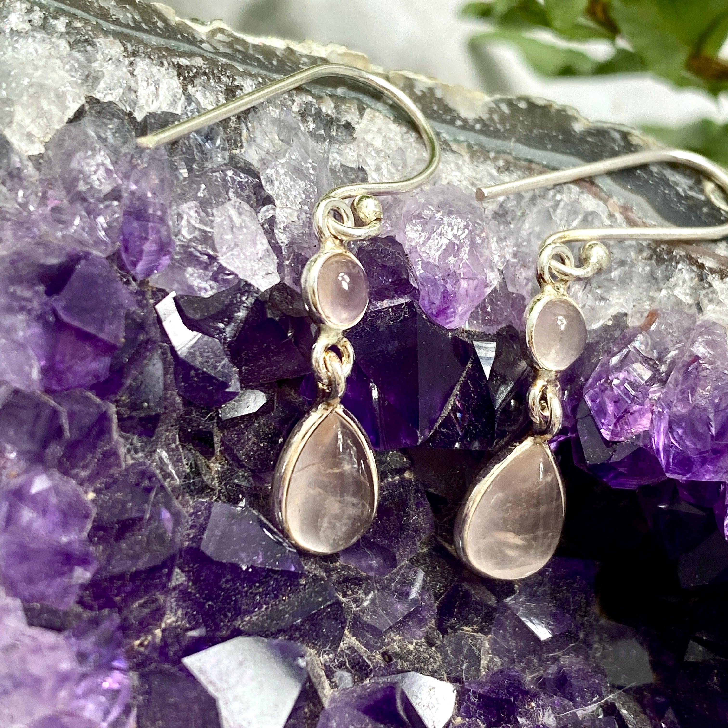 Rose Quartz Teardrop Earrings with Multi-Stone Design - Elegant Dangle Earrings for Women, Perfect for Weddings, Parties & Everyday Wear - KEGJ1205