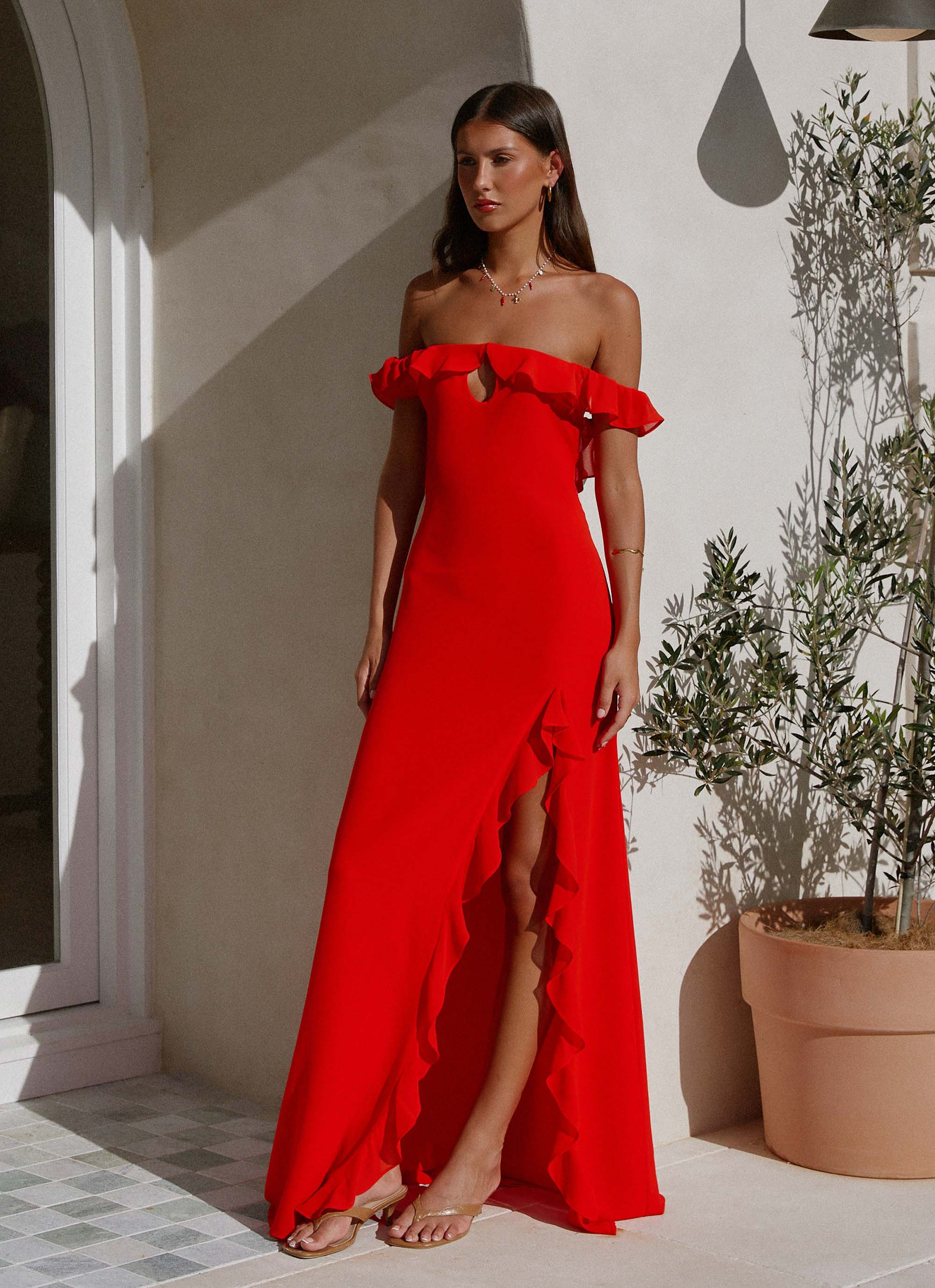 Braxton Maxi Dress for Women - Flowy Long Summer Dress in Red | Perfect for Beach, Vacation, and Casual Outings