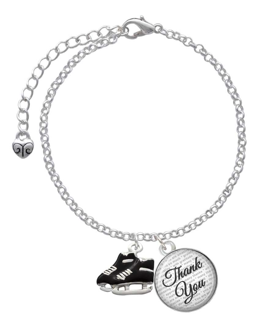 Delight Jewelry Silvertone Black Ice Skates Charm Bracelet - Adjustable 6