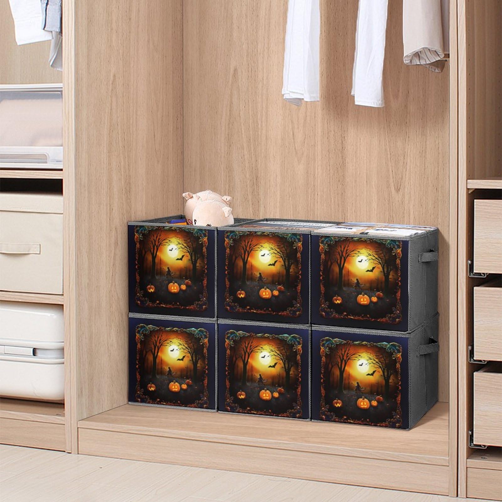 6-Pack Halloween Collapsible Storage Bins with Handles - Large Foldable Storage Baskets for Closet Organization, Clothing & Houseware Storage | Perfect for Seasonal Decor, Party Supplies & Home Organization
