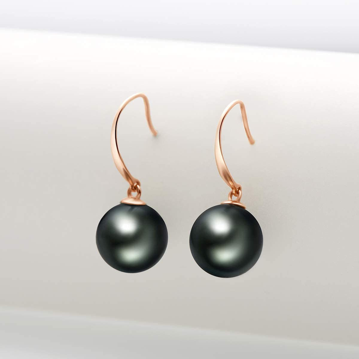 18K Gold Black Pearl Dangle Earrings - 8-9mm Genuine Tahitian Cultured Pearls, Drop Ear Hook Vintage Jewelry for Women | Elegant Gift for Anniversary, Wedding & Special Occasions