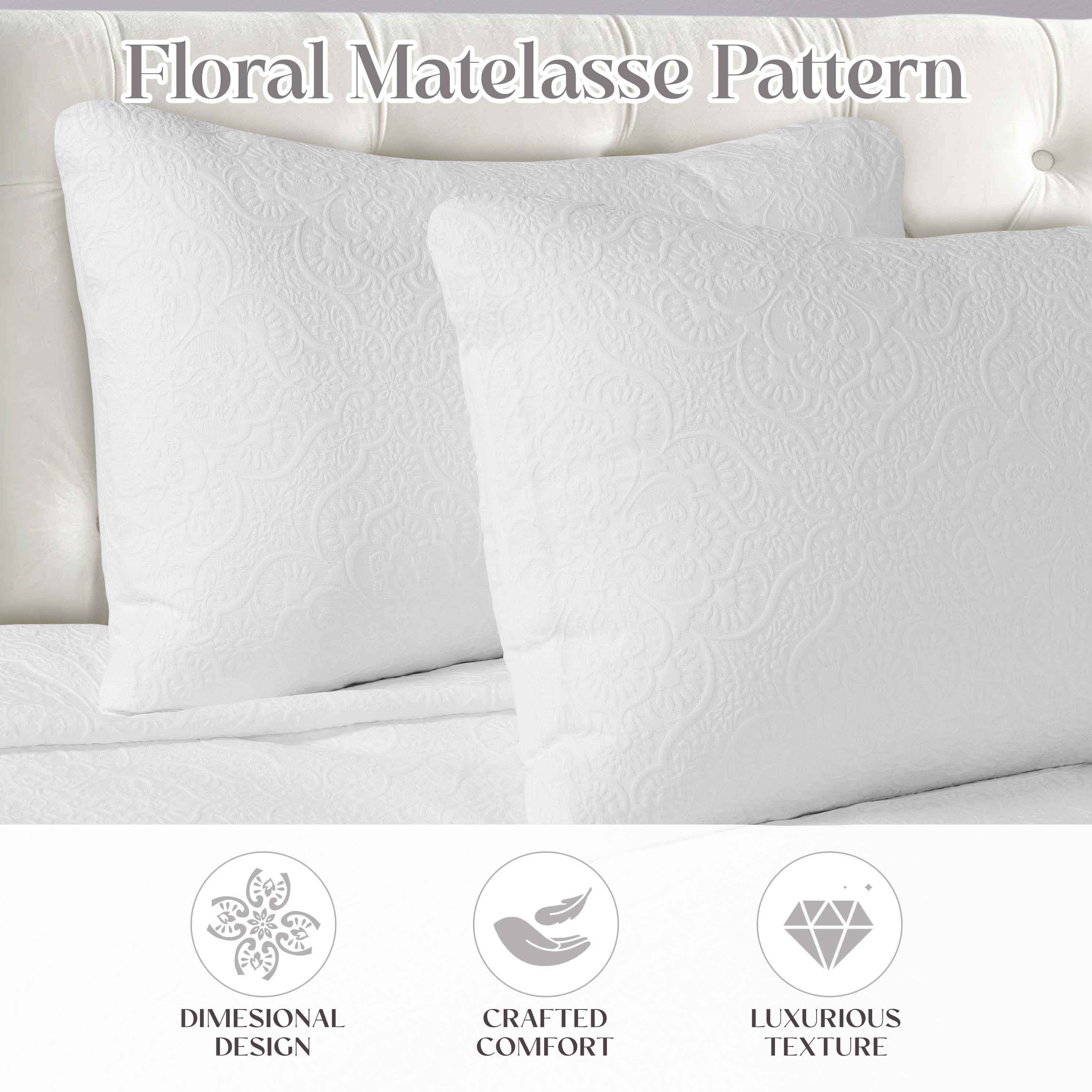 Enzy Medium Weight Floral Matelasse 3-Piece Bedspread Set with Pillow Shams | Elegant Bedroom Decor for Master Bedroom, Guest Room & Vacation Homes