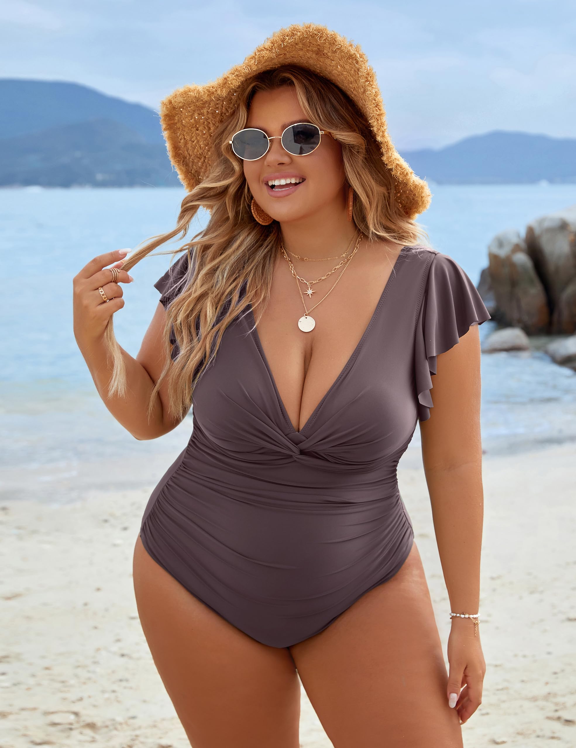 Blooming Jelly Women's Tummy Control One Piece Swimsuit - Plus Size Bathing Suit with Lace Up Back & Ruffle Detail | Perfect for Beach Vacations, Pool Parties & Summer Getaways 2025