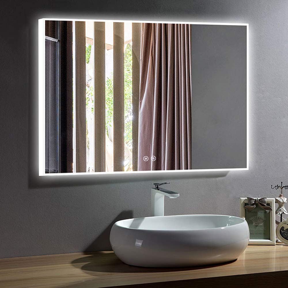 DECORAPORT 48 x 36 Inch Dimmable LED Bathroom Mirror with Anti-Fog & Bluetooth Speaker - Touch Control Wall Mount Vanity Mirror for Makeup (Vertical/Horizontal) - Perfect for Modern Bathrooms, Spa Rooms & Dressing Areas