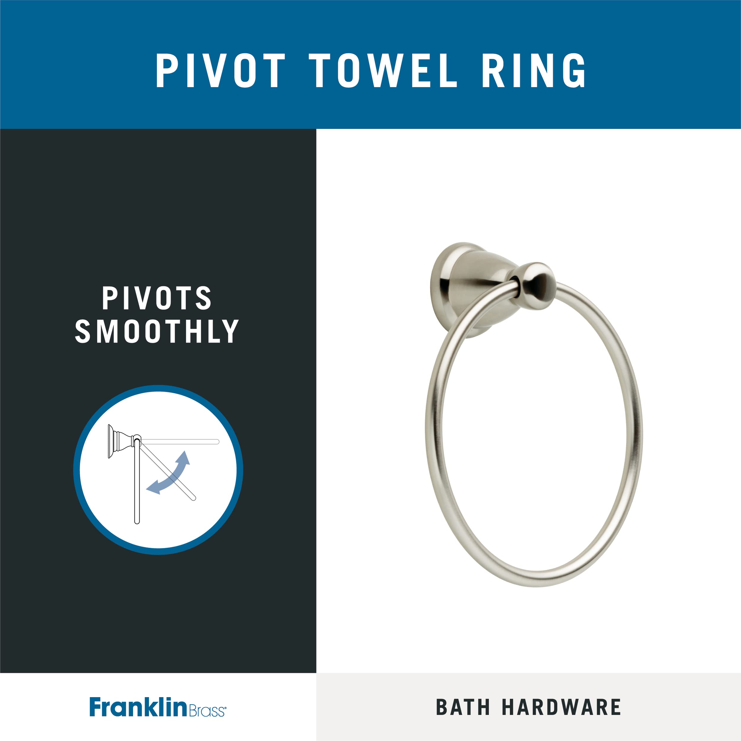Franklin Brass Kinla 1-Pack Satin Nickel Wall Mounted Towel Ring Holder - Round Bathroom & Kitchen Towel Hanger for Hand & Bath Towels - Perfect for Modern Bathroom Accessories & Kitchen Decor (KIN46-SN-1)
