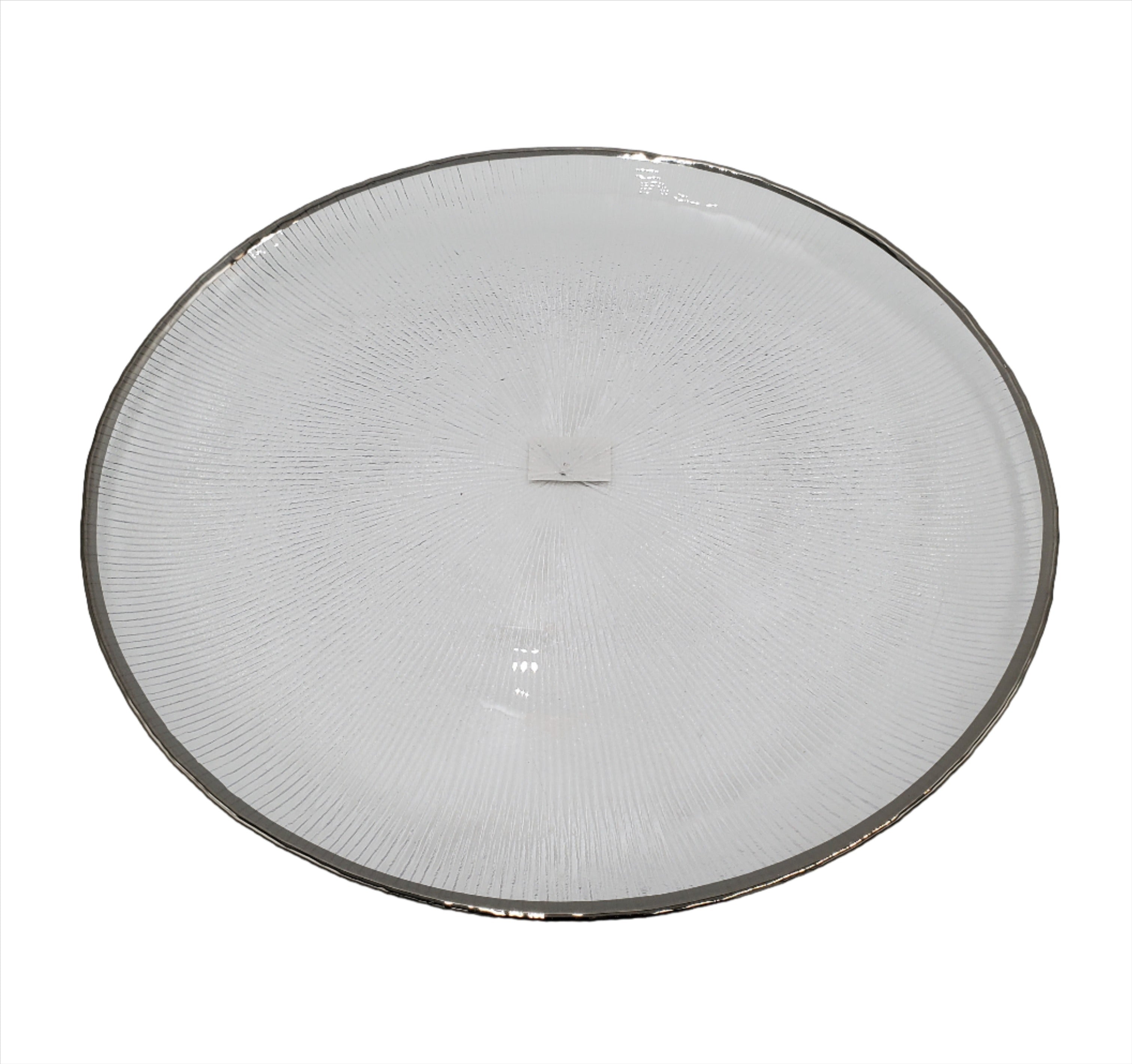 12.5 Inch Round Glass Plate with Silver Rim - Elegant Dining & Serving Platter for Parties, Weddings, and Home Decor