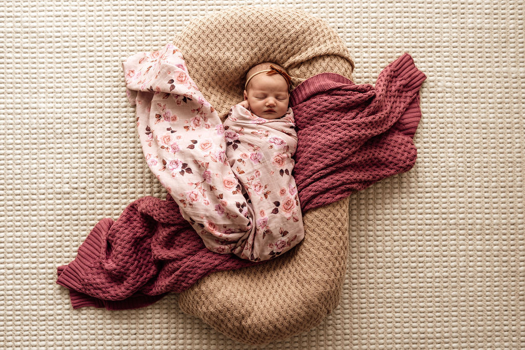 Organic Cotton Muslin Baby Wrap Blanket - Snuggle Hunny Blossom - Soft & Breathable for Swaddling, Nursing & Stroller Use