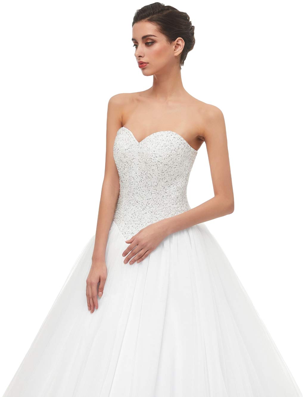 Elegant Sweetheart Neckline Tulle A-Line Wedding Dress with Train for Brides - Perfect for Church Ceremonies, Beach Weddings & Formal Receptions
