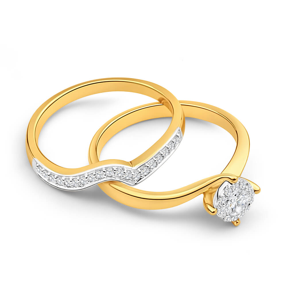 18ct Yellow Gold 2 Ring Bridal Set With 0.25 Carats Of Diamonds - Elegant Wedding Band & Engagement Ring Set for Brides, Perfect for Proposals, Anniversaries & Special Occasions