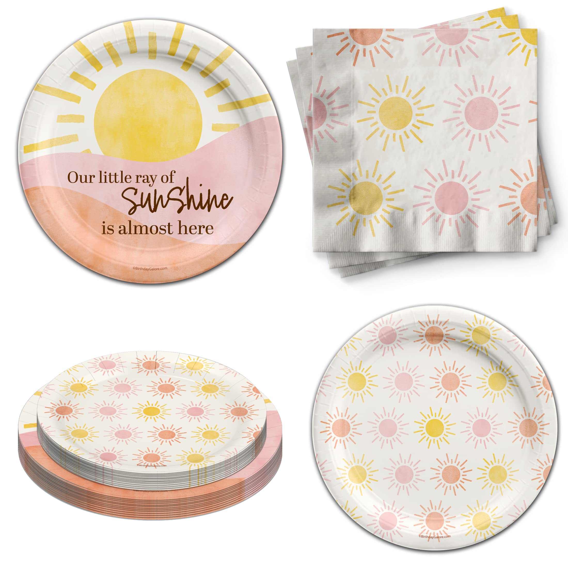 Little Ray of Sunshine Baby Shower Party Supplies Kit for 24 Guests - Gender Neutral Baby Shower Decorations with Plates, Cups, Napkins & More - Perfect for Baby Shower Celebrations, Gender Reveals & Newborn Welcomes