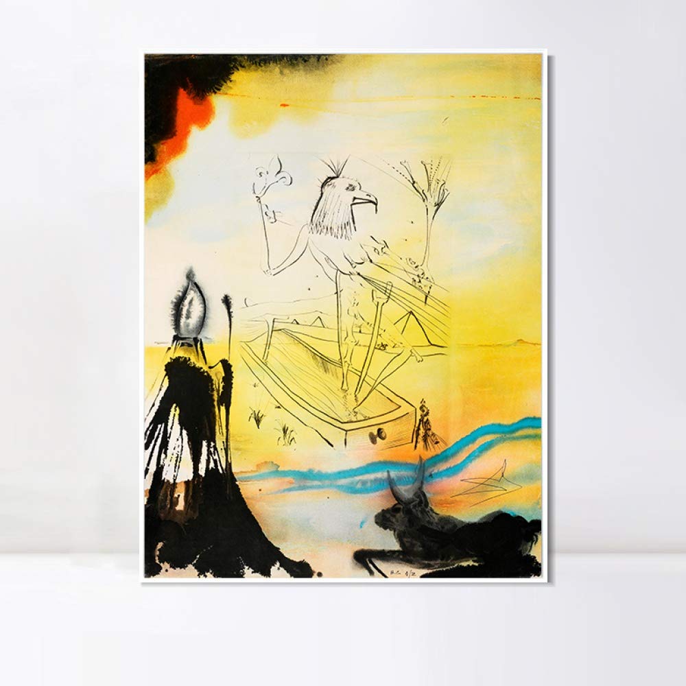 Salvador Dali Framed Canvas Wall Art Print - INVIN ART Series#042 (28x40 Inches, White Slim Frame) for Living Room, Bedroom & Office Decor