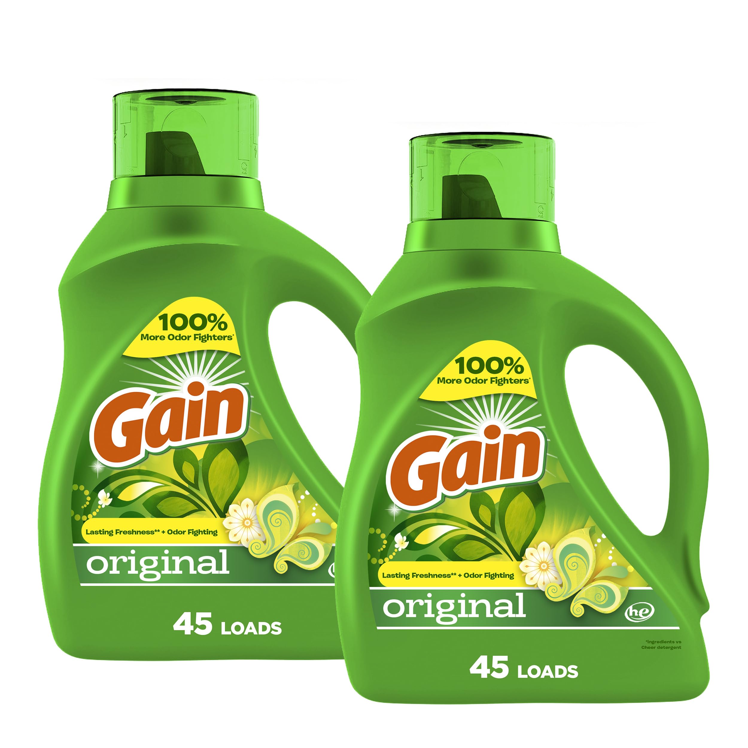 Gain Original Scent Liquid Laundry Detergent with Aroma Boost - HE Compatible, 65 Fl Oz (Pack of 2) - 90 Loads - Fresh & Powerful Clean for Clothes, Sheets & Towels - Ideal for Families & Heavy Laundry Use